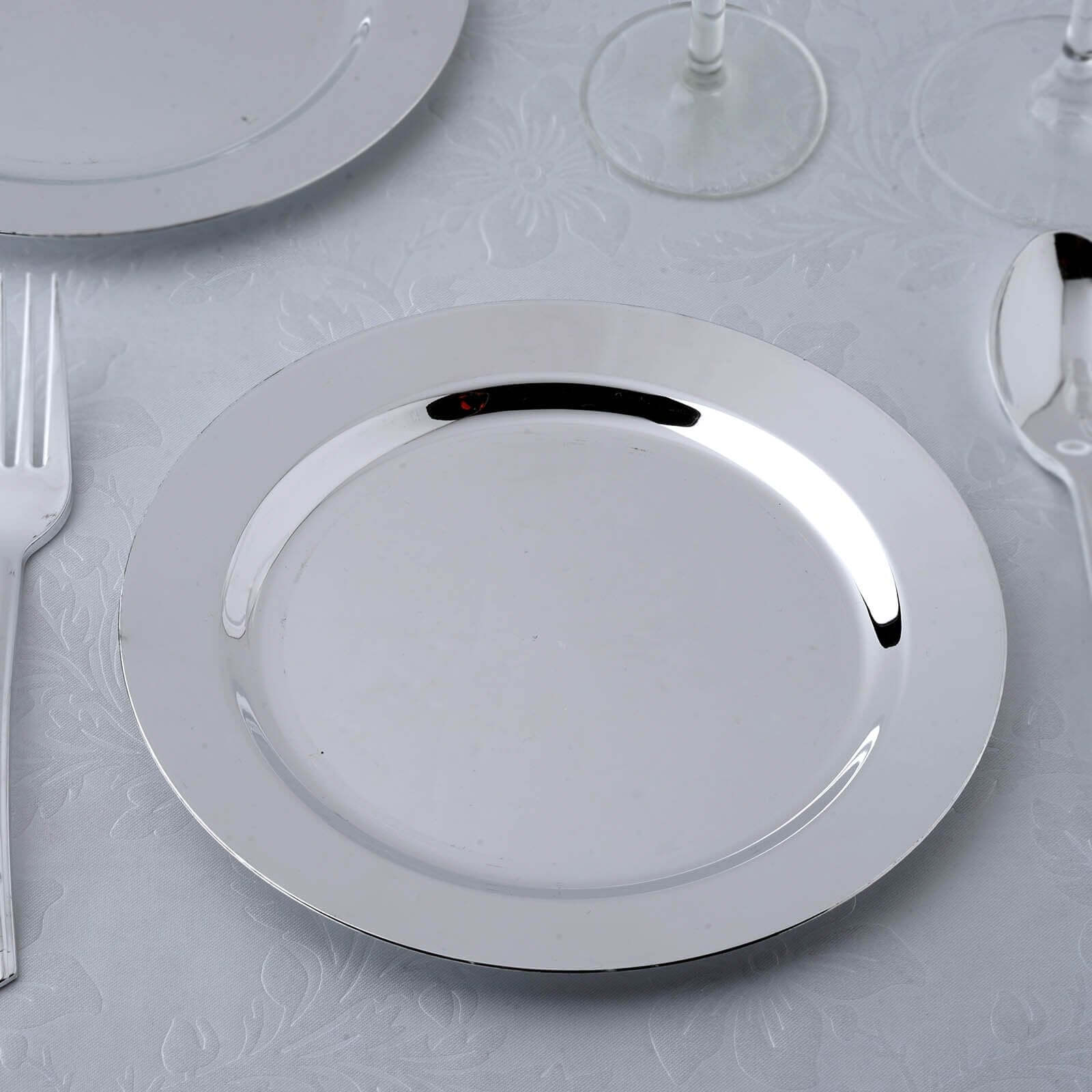 12-Pack Plastic Dessert Plates Glossy Silver with Metallic Finish - Lightweight Disposable Appetizer Plates 8"