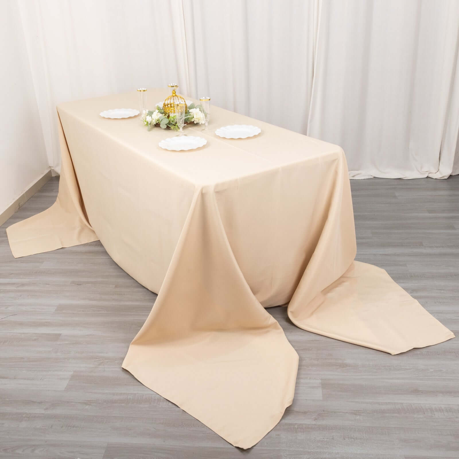 Premium Polyester 90"x156" Rectangle Tablecloth Beige - Seamless 220GSM Stain-Resistant Table Cover