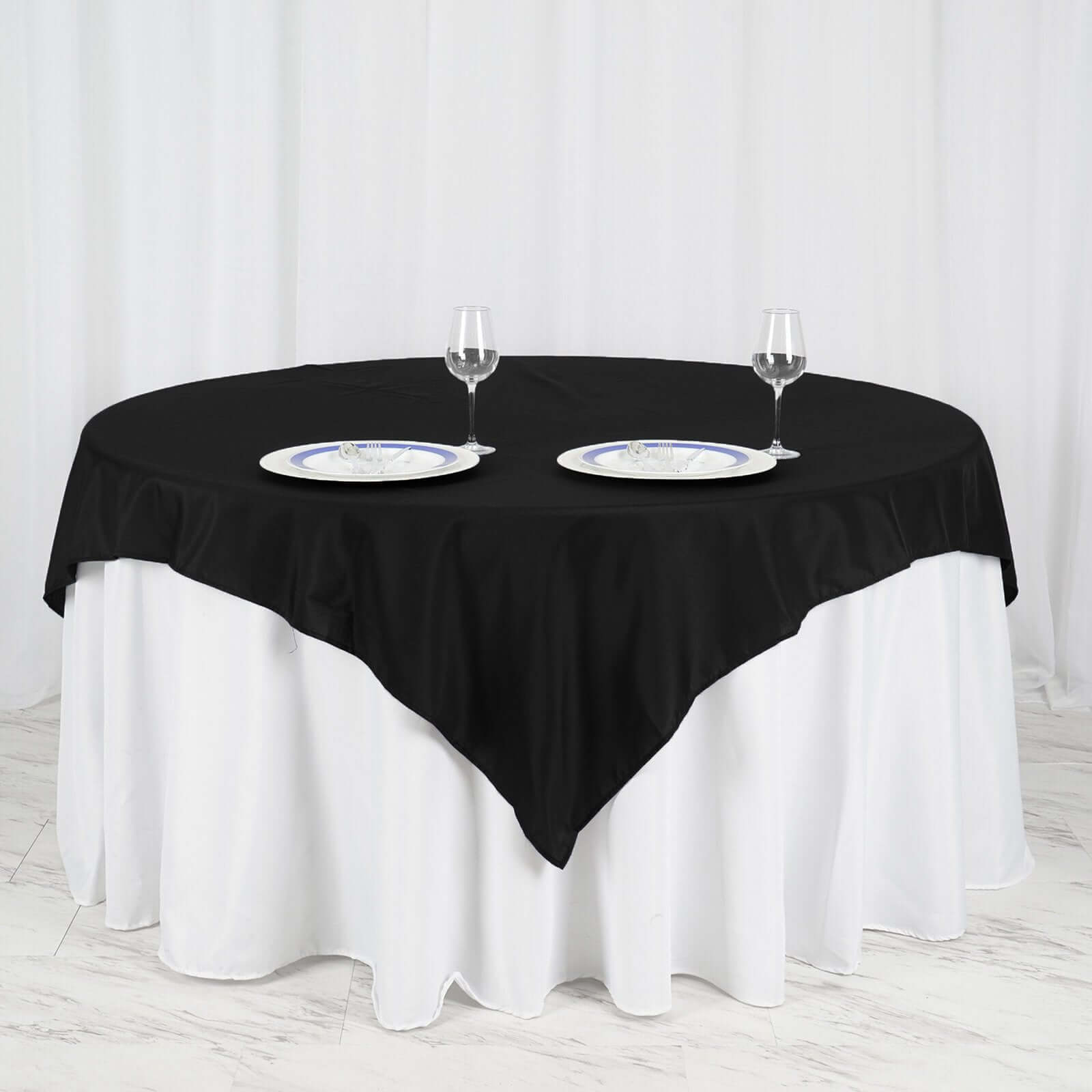Polyester Square 70"x70" Tablecloth Black - Wrinkle-Resistant & Durable Table Cover for Events