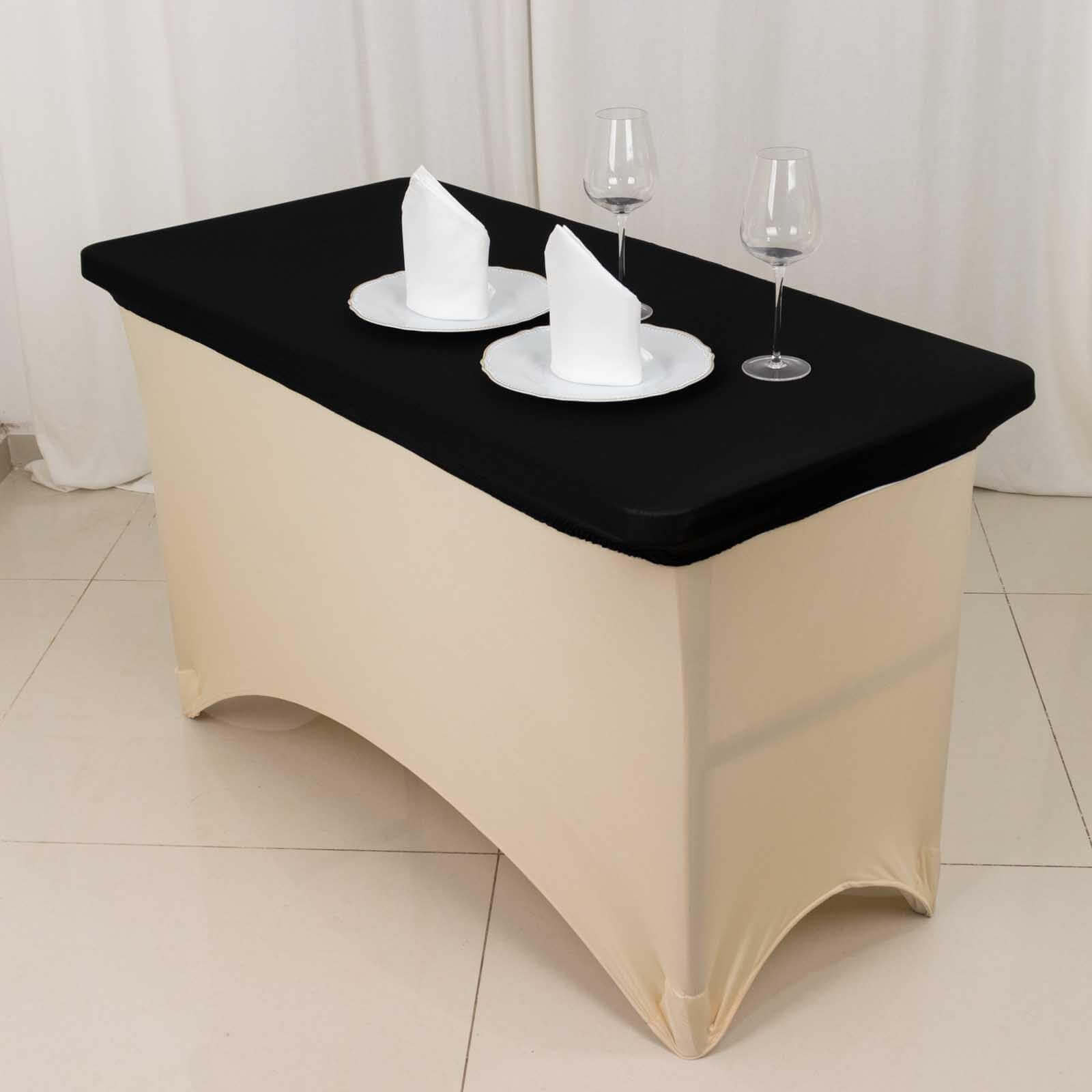 Stretch Spandex 48"x30" Rectangle Tablecloth Top Cover Black - Durable Form-Fitting Table Cover