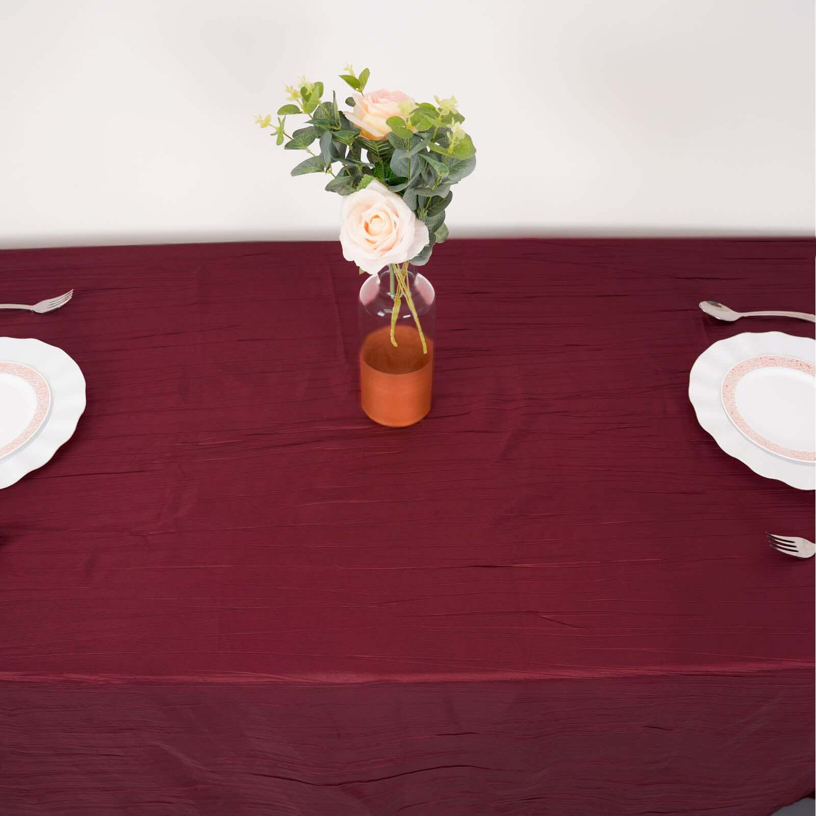 Taffeta 90"x132" Rectangle Tablecloth Burgundy - Seamless Accordion Crinkle Table Cover