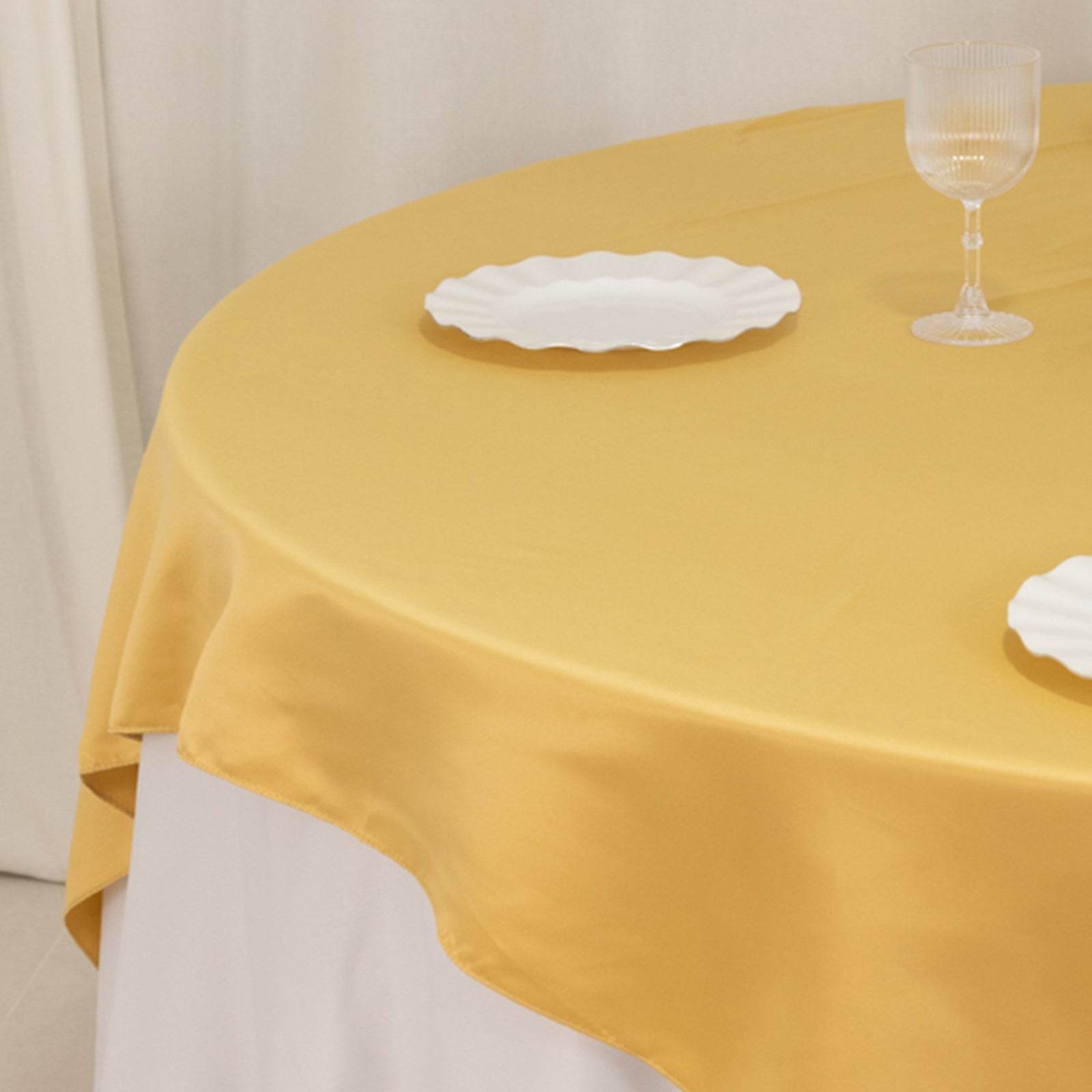 Lamour Satin 72"x72" Table Overlay Square Tablecloth Champagne - Smooth Finish Table Topper