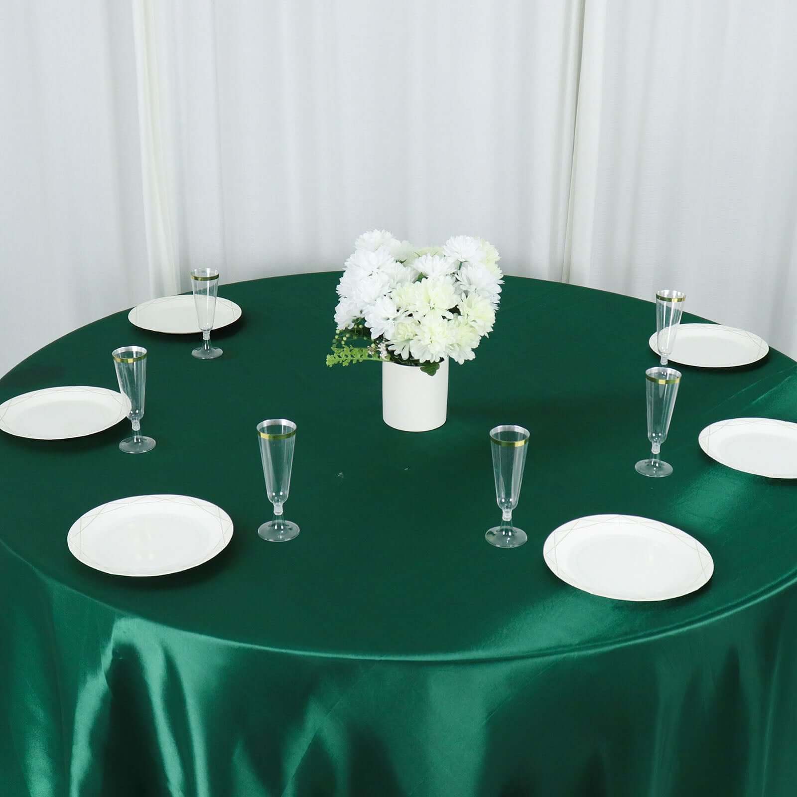 Satin 132" Round Tablecloth Hunter Emerald Green - Stylish Seamless Table Cover