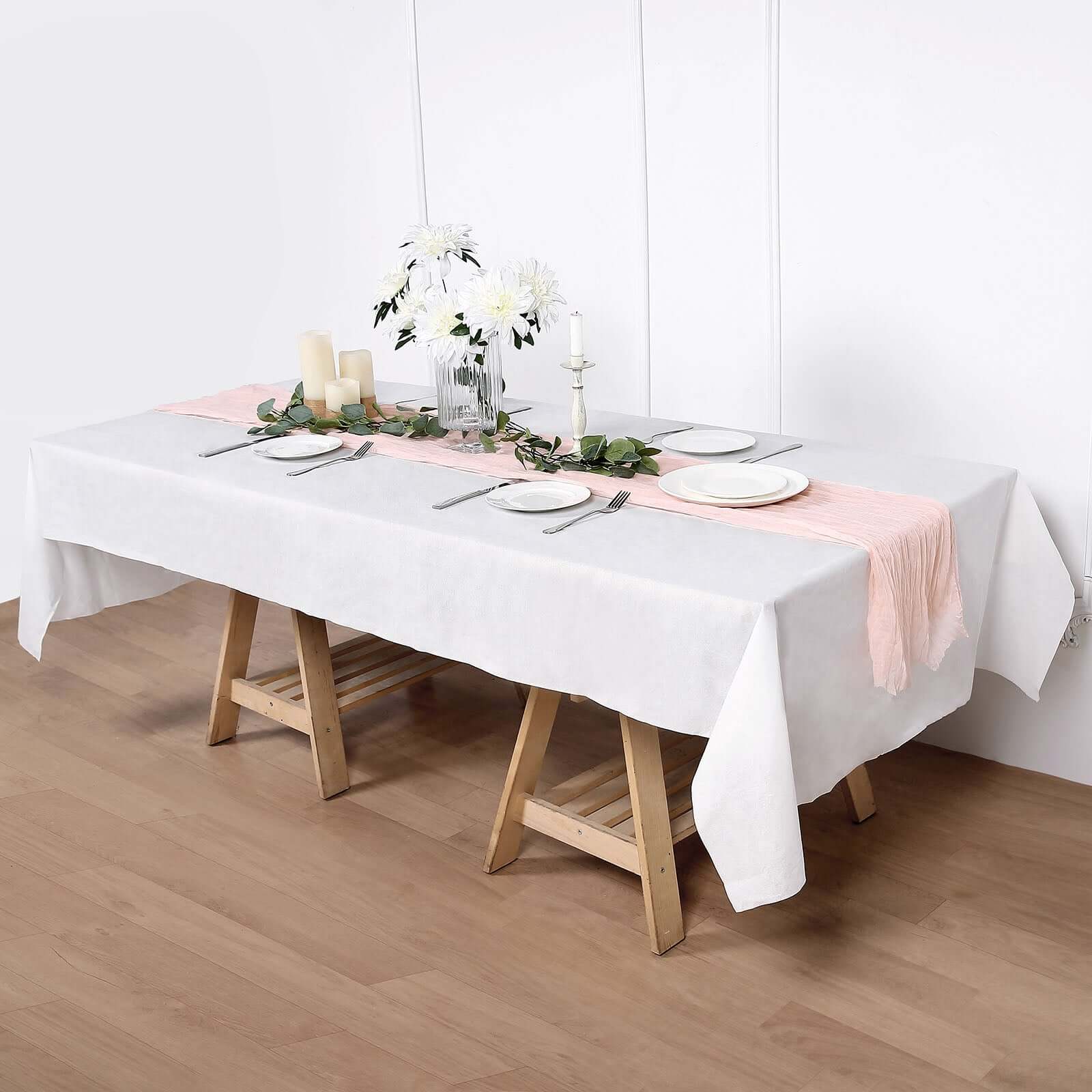 Paper Linen-Like Airlaid Tablecloth Rectangle White - Convenient Disposable Table Cover 50"x108"