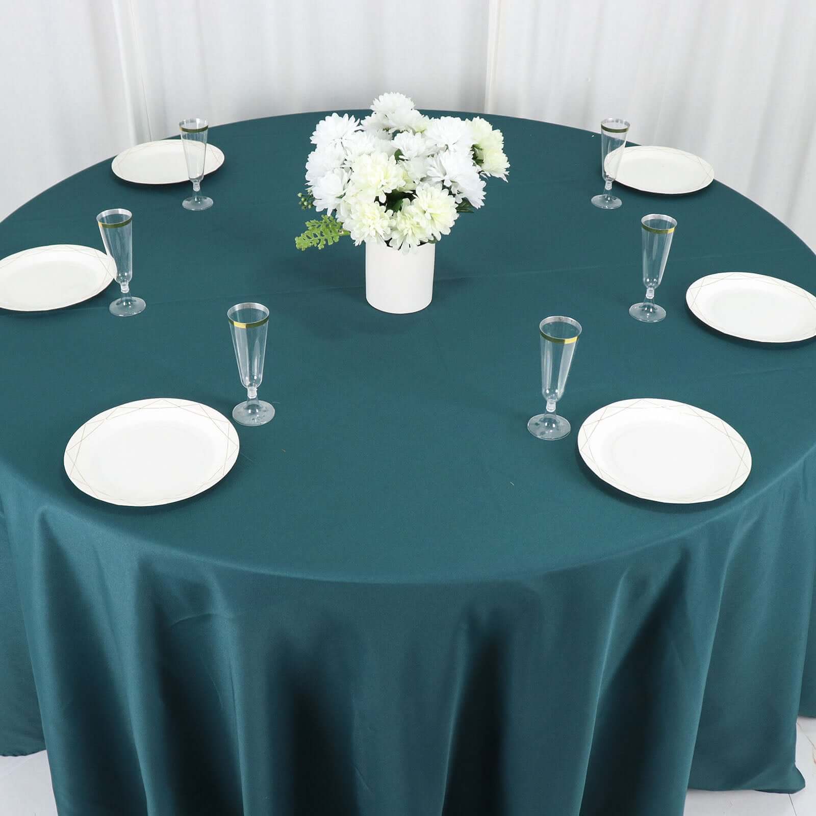 Polyester 120" Round Tablecloth Peacock Teal - Seamless Wrinkle-Resistant Table Cover