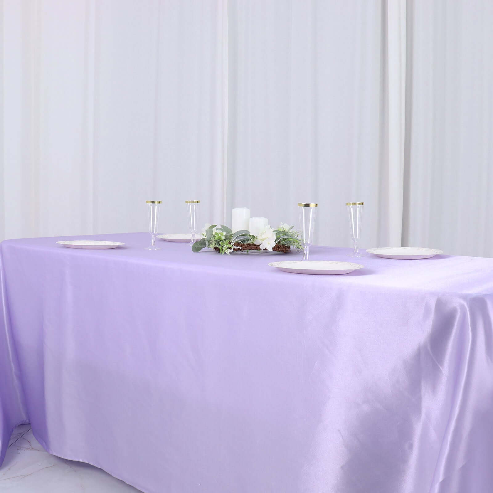 Satin Rectangular 90"x132" Tablecloth Lavender Lilac Satin - Seamless Table Cover