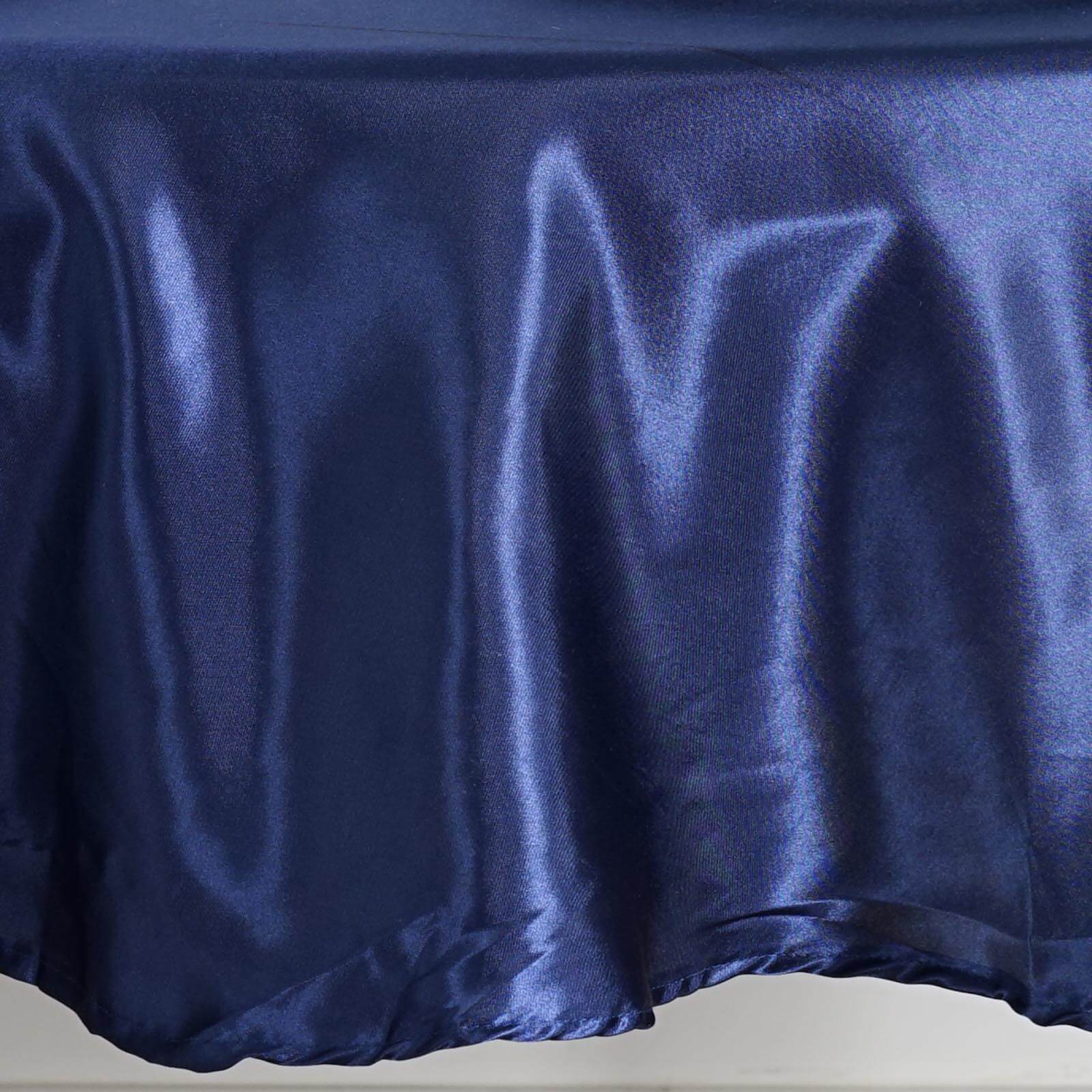 90" Navy Blue Satin Round Tablecloth