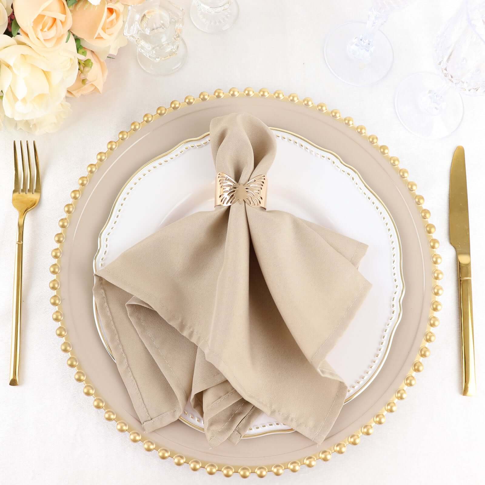 5 Pack Polyester 17"x17" Napkins Nude - Durable & Wrinkle Resistant Dinner Napkins