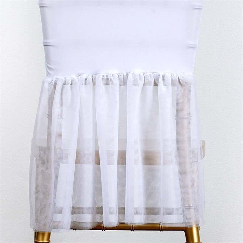 Spandex Chair Cover Skirt Sheer Tutu Style for Wedding Chairs White - Stylish Decor for Formal Gatherings