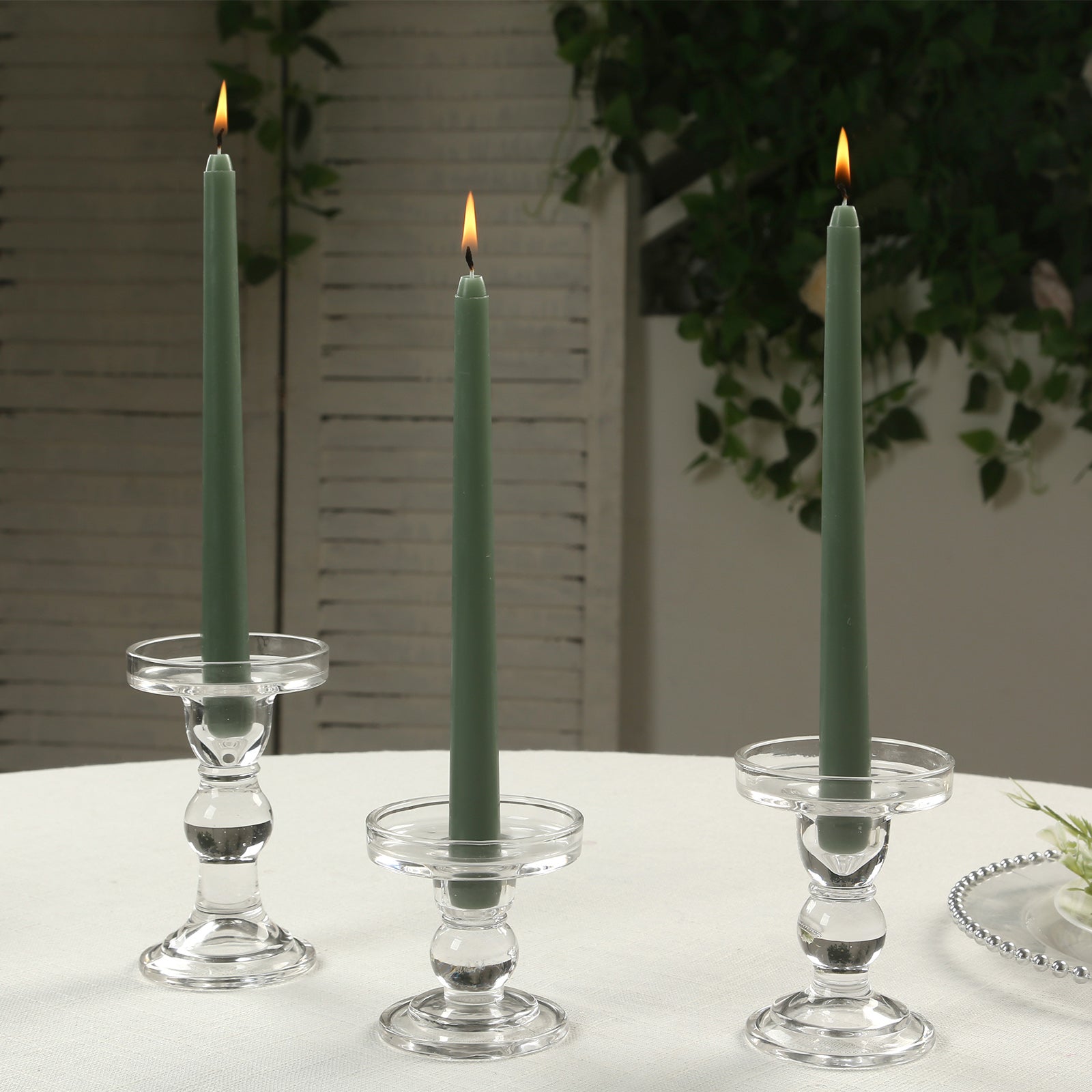 12-Pack Taper Candles Premium Wax Design Dusty Sage Green - Unscented Candles for Upscale Settings 10"