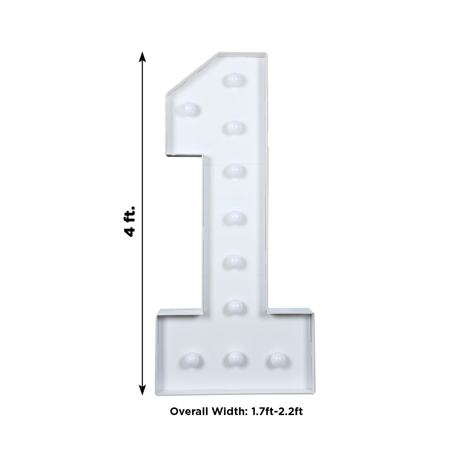 Giant LED Marquee Light Up Number "1", White 4ft Pre-Cut Foam Board with 10 Warm White Battery Operated LEDs, Glue Gun and Sticks