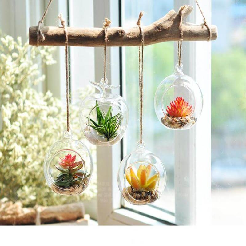 4-Pack Glass Terrarium Hanging Globe Design Free-Falling - Modern Planter for Air Plants & Displays 4"