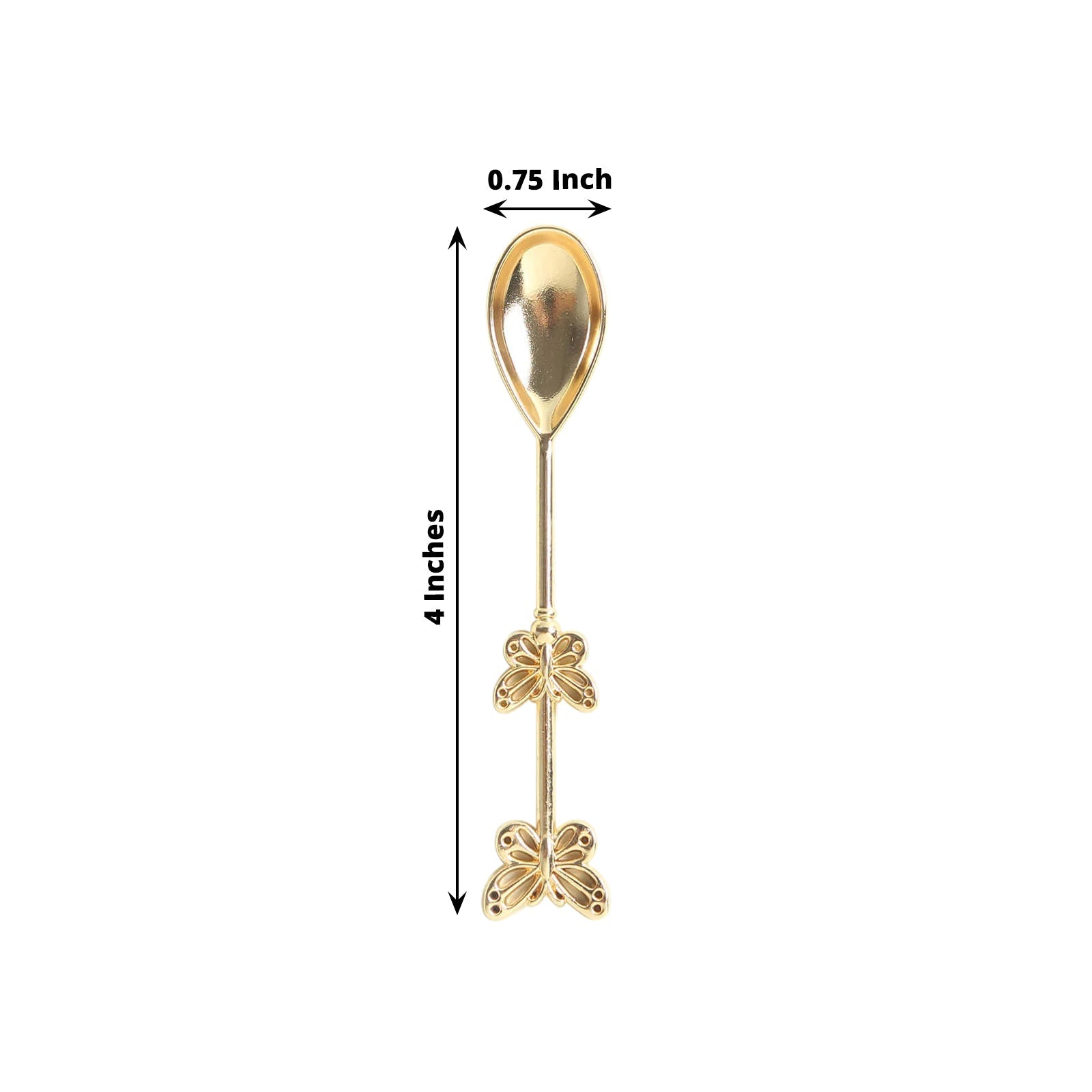 5 Pack Gold Metal Butterfly Handle Dessert Spoons in Clear Top Black Gift Box, Pre-Packed Mini Espresso Coffee Spoons Wedding Souvenir Gift with Thank You Tag and Ribbon - 4"