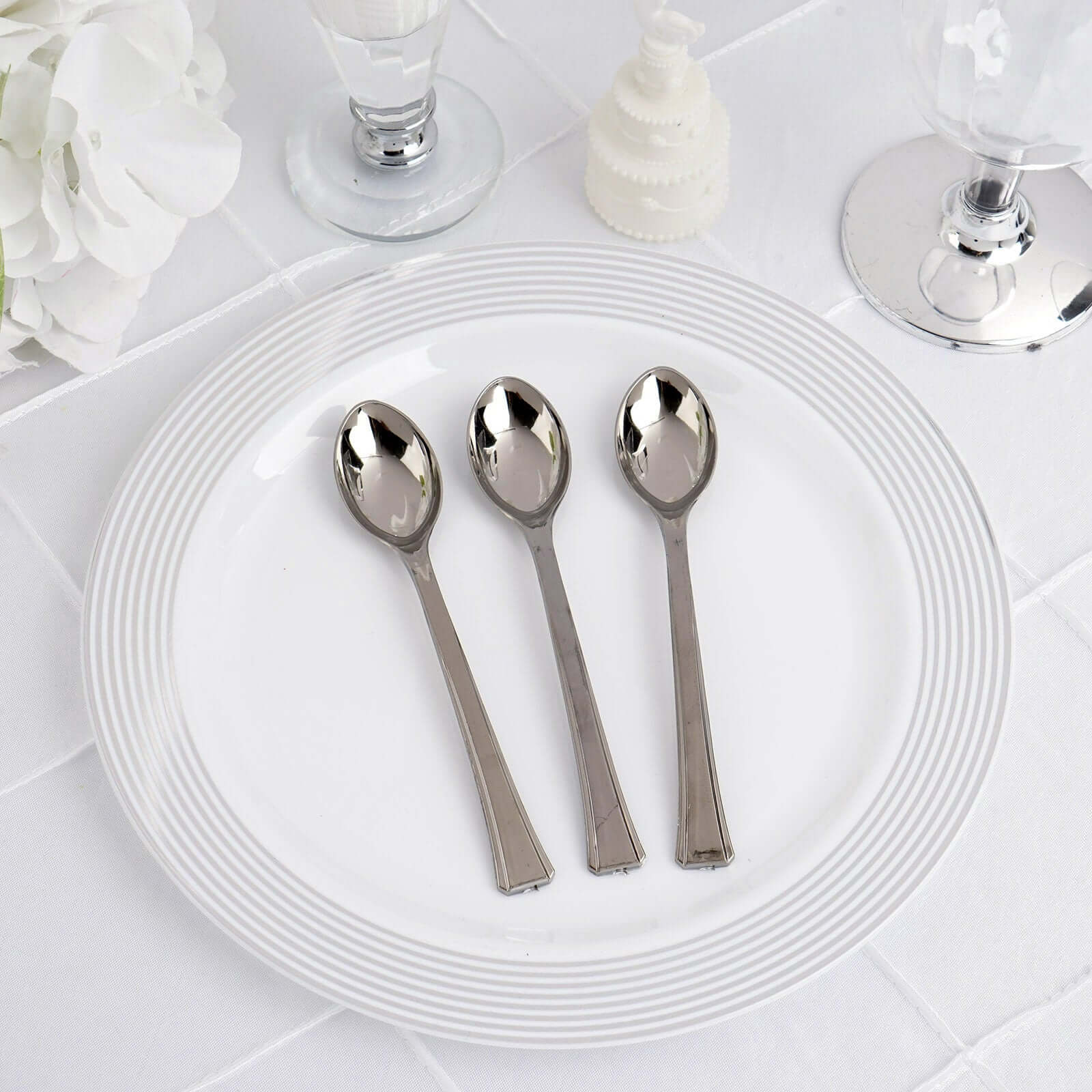 36-Pack Dessert Spoons Mini Heavy Duty Design Silver - Plastic Disposable Utensils for Catering and Gatherings 4"