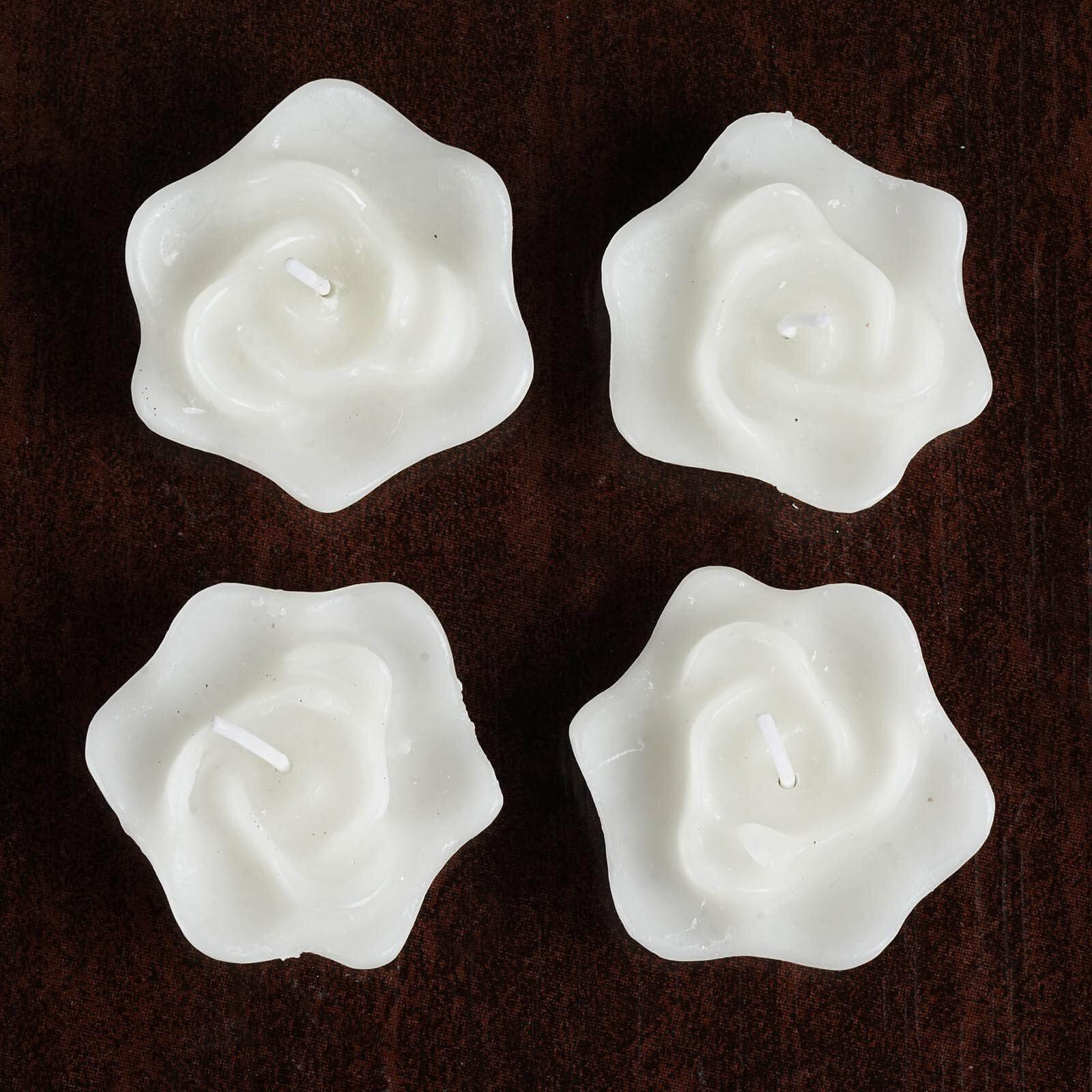 4-Pack Floating Candles Rose Flower Design White - Wedding Vase Fillers for Events 2.5"