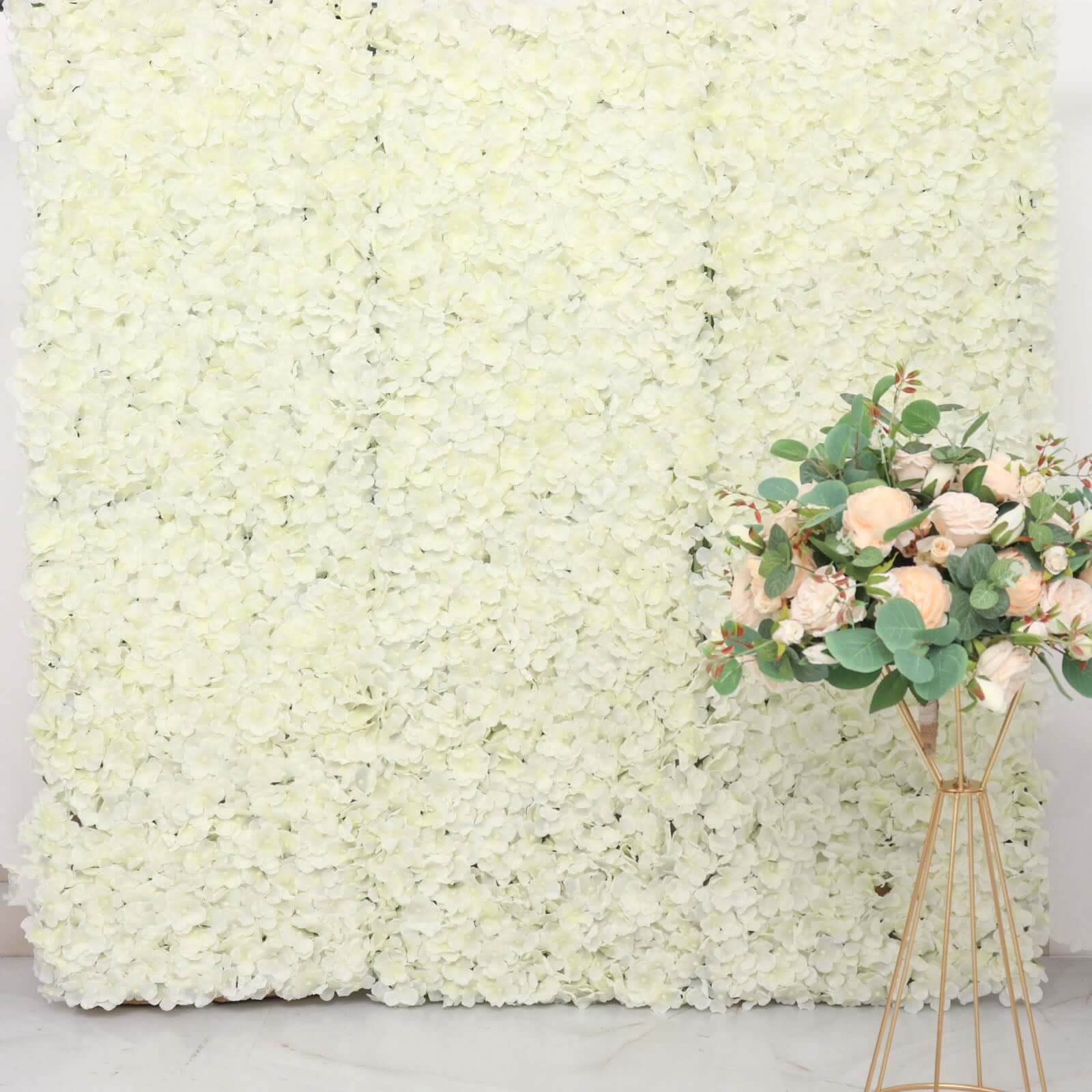 11 Sq ft. Cream UV Protected Hydrangea Flower Wall Mat Backdrop - 4 Artificial Panels