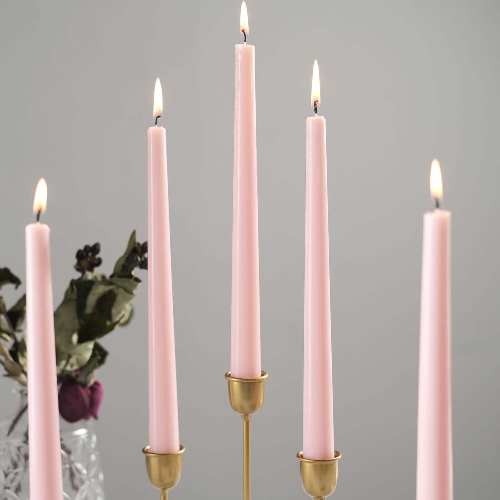 12-Pack Taper Candles Premium Wax Design Blush - Unscented Candles for Upscale Settings 10"