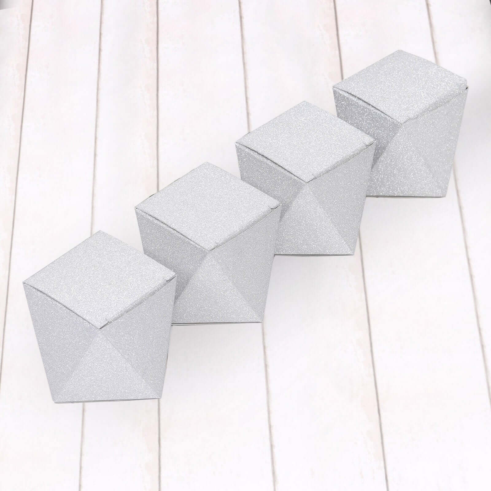 25 Pack 3"x4" DIY Silver Glittered Geometric Wedding Favor Gift Box