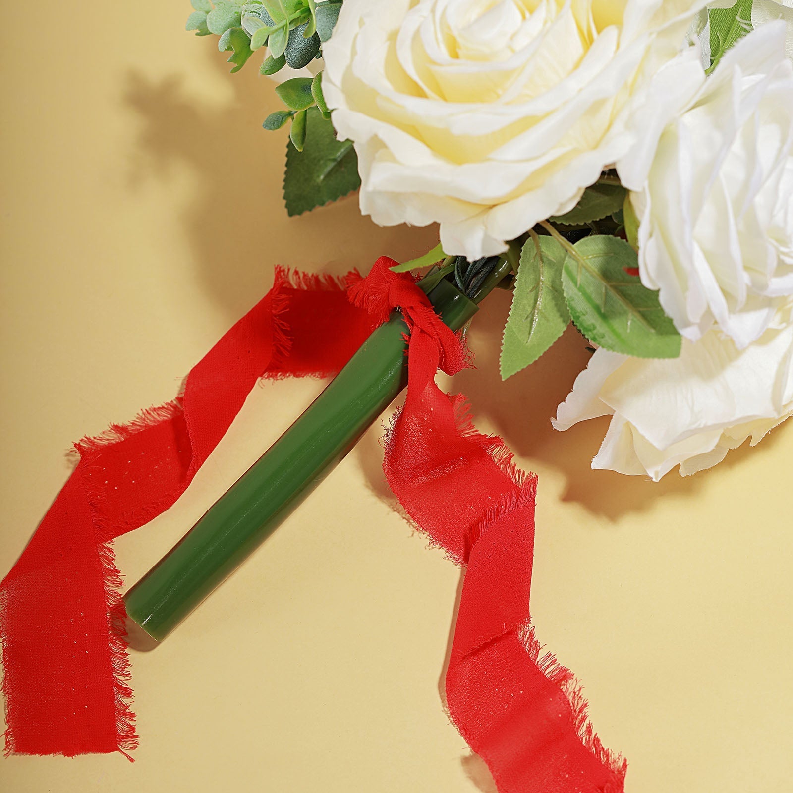 2 Pack 6yd Red Silk-Like Chiffon Linen Ribbon Roll For Bouquets, Wedding Invitations Gift Wrapping
