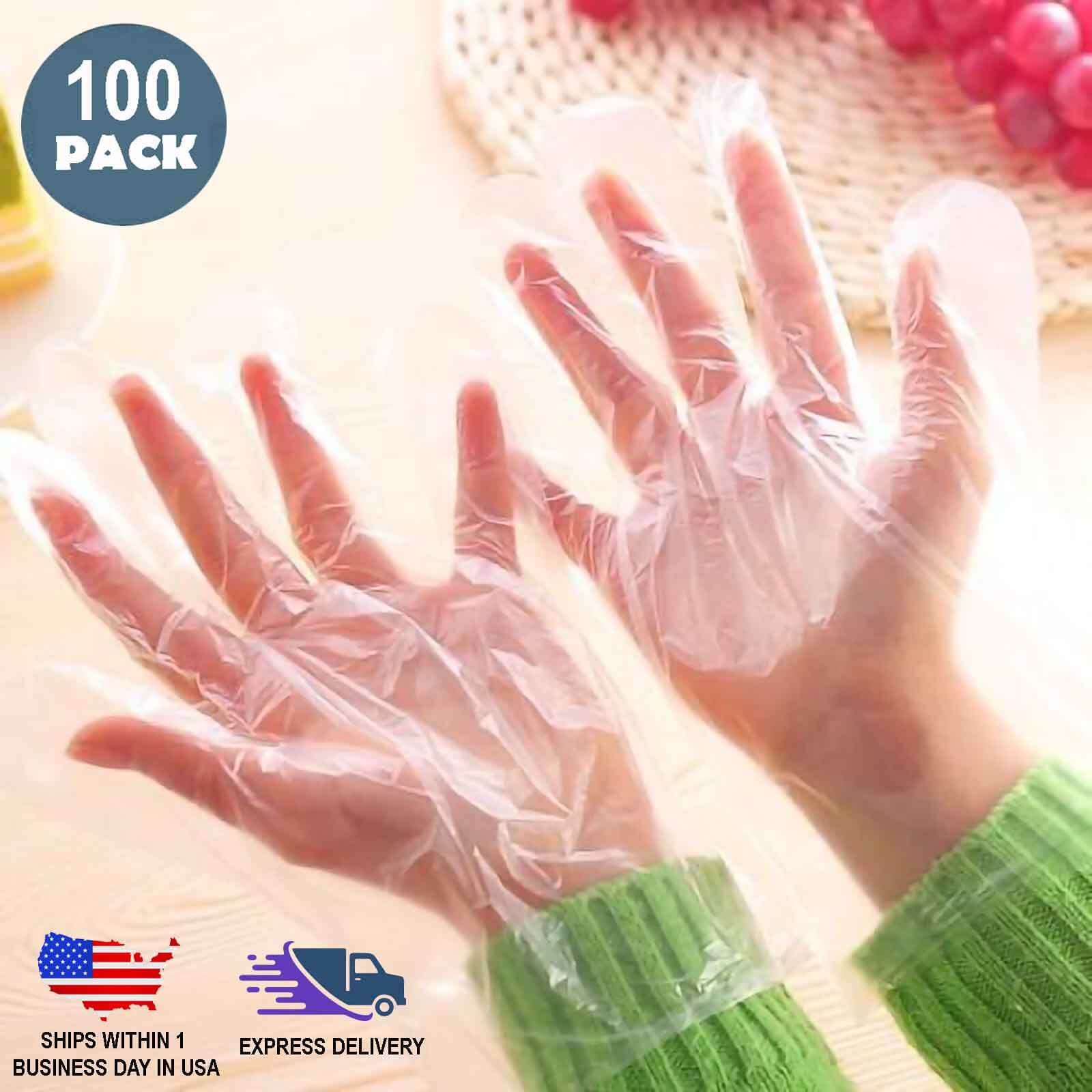 100 Pack Clear Plastic Disposable Gloves, Powder Free Multipurpose Plastic Gloves, Food Service Gloves