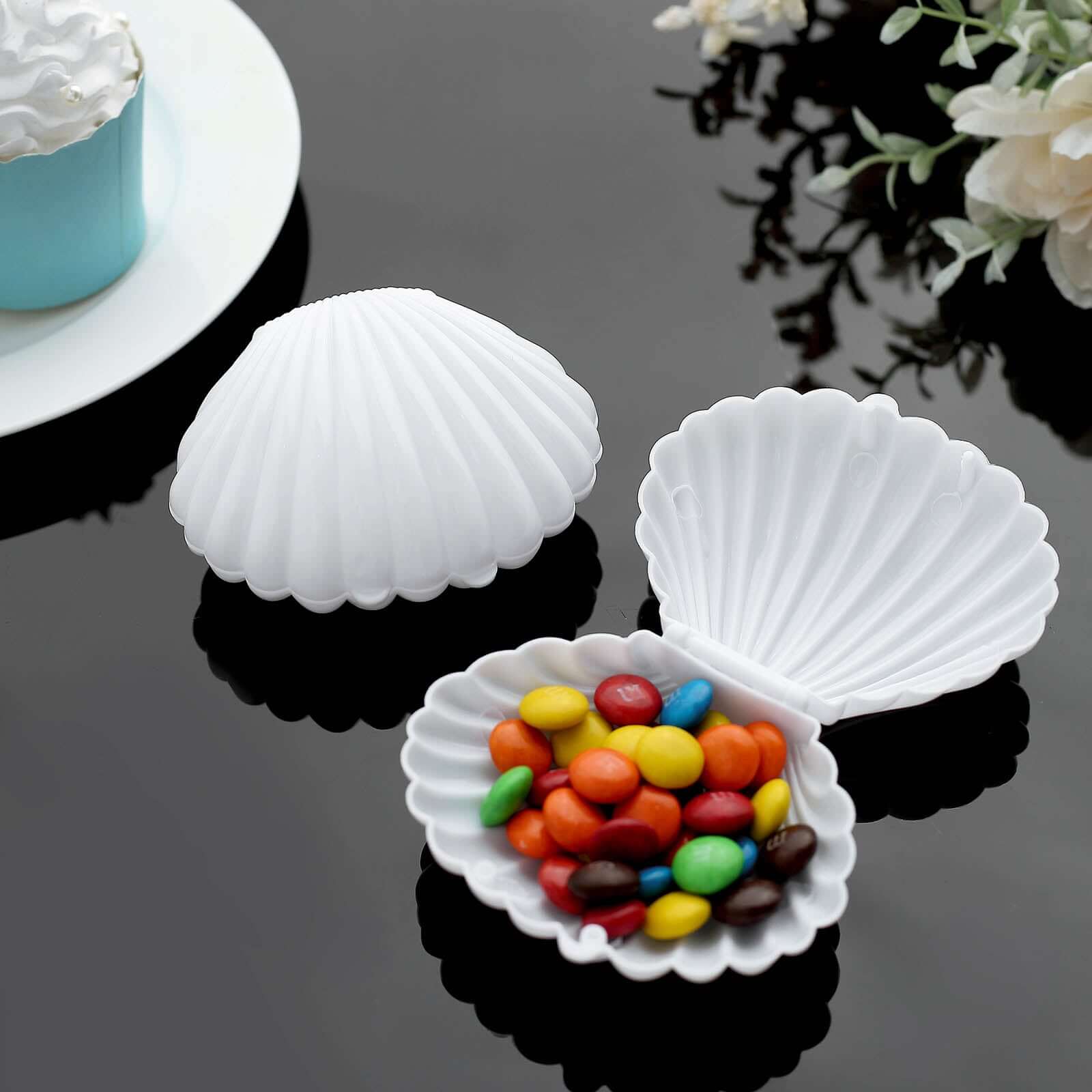 12-Pack Seashell Candy Container Gift Boxes White Beach Theme - Decorative Mini Favor Boxes for Jewelry 3.5"