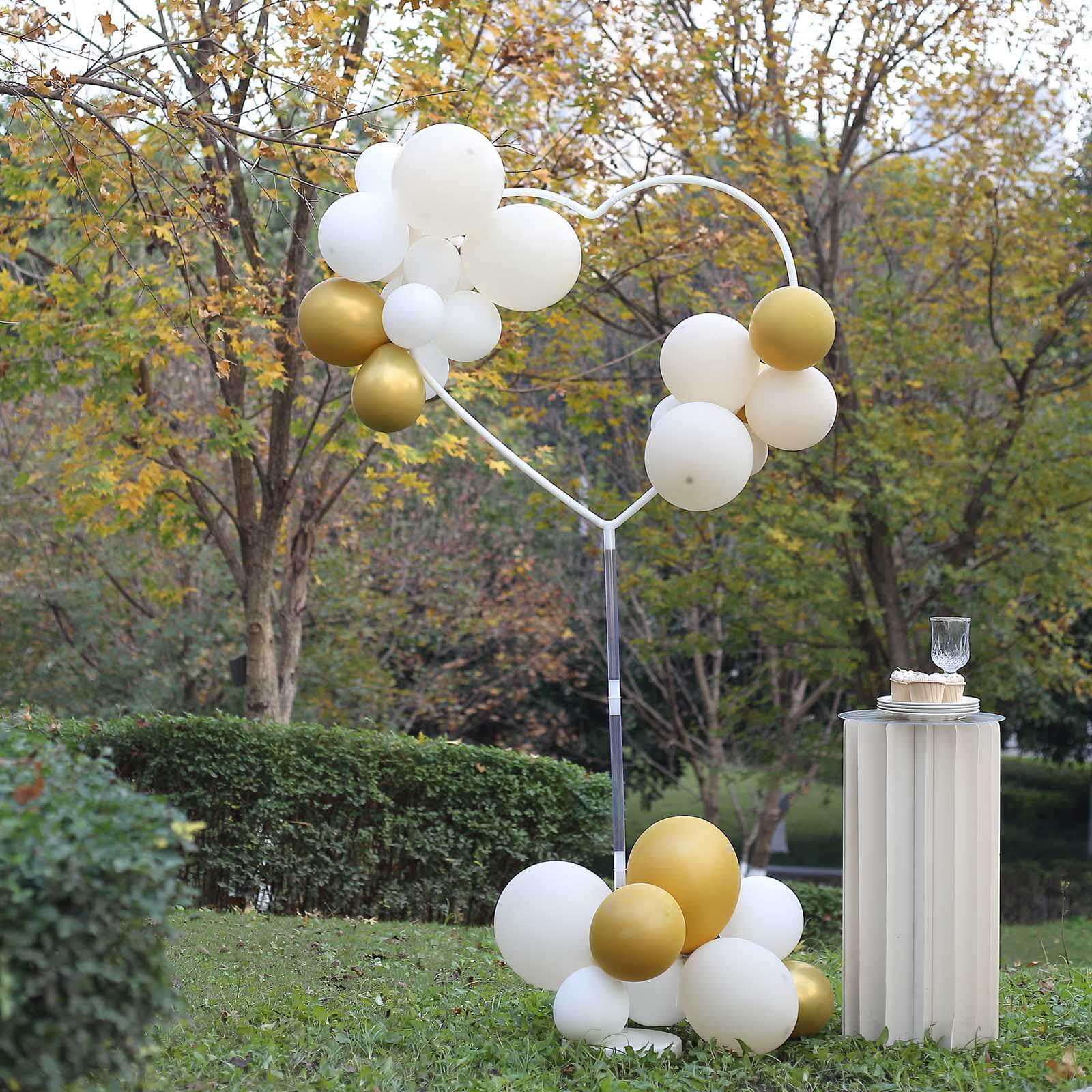 2 Pack White Heart Shaped Plastic Balloon Holder Column, 5ft Balloon Arch Stand Kit with Round Water Fillable Base