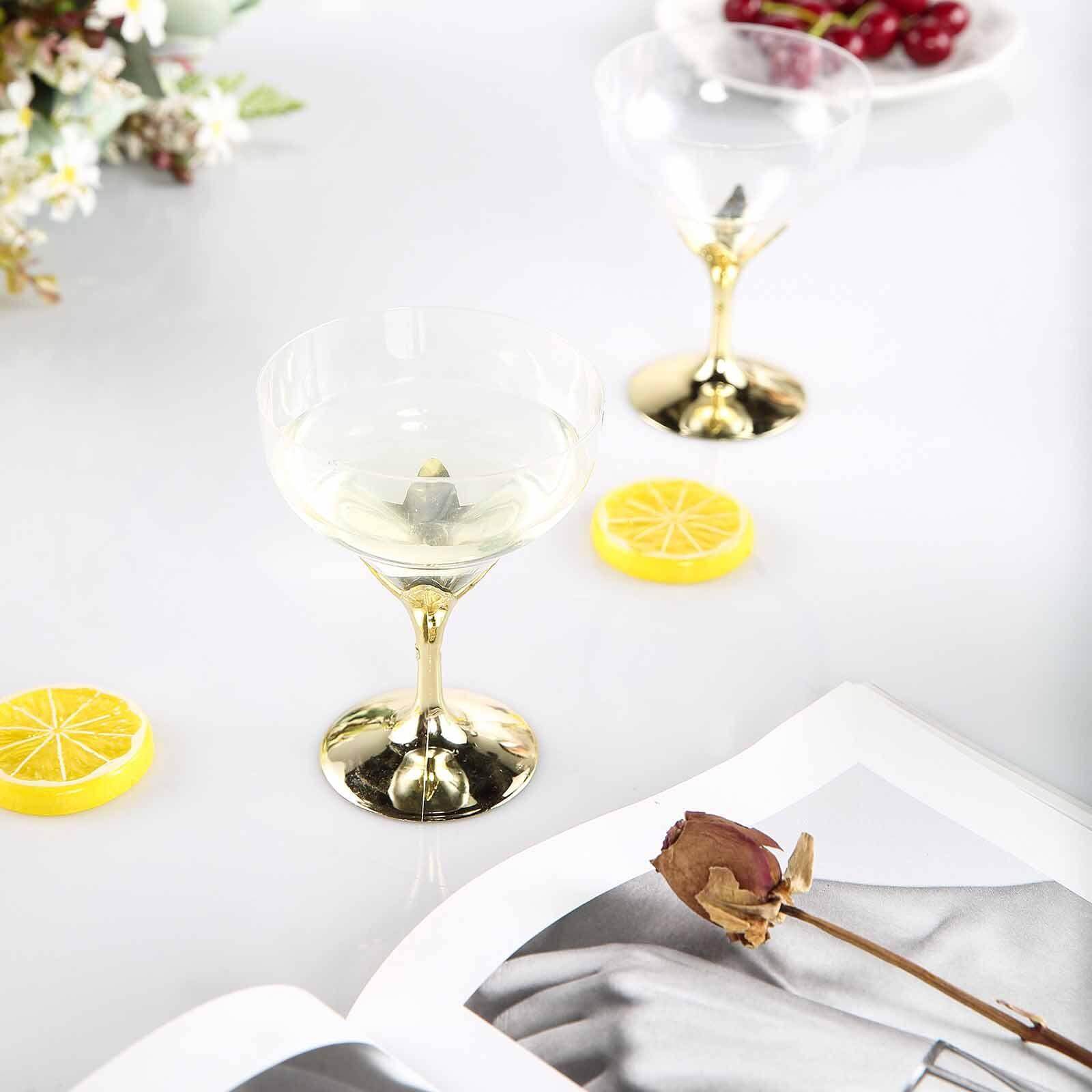 6-Pack Plastic Champagne Glasses Gold Hard Material - Durable Disposable Goblets for Wine 5oz