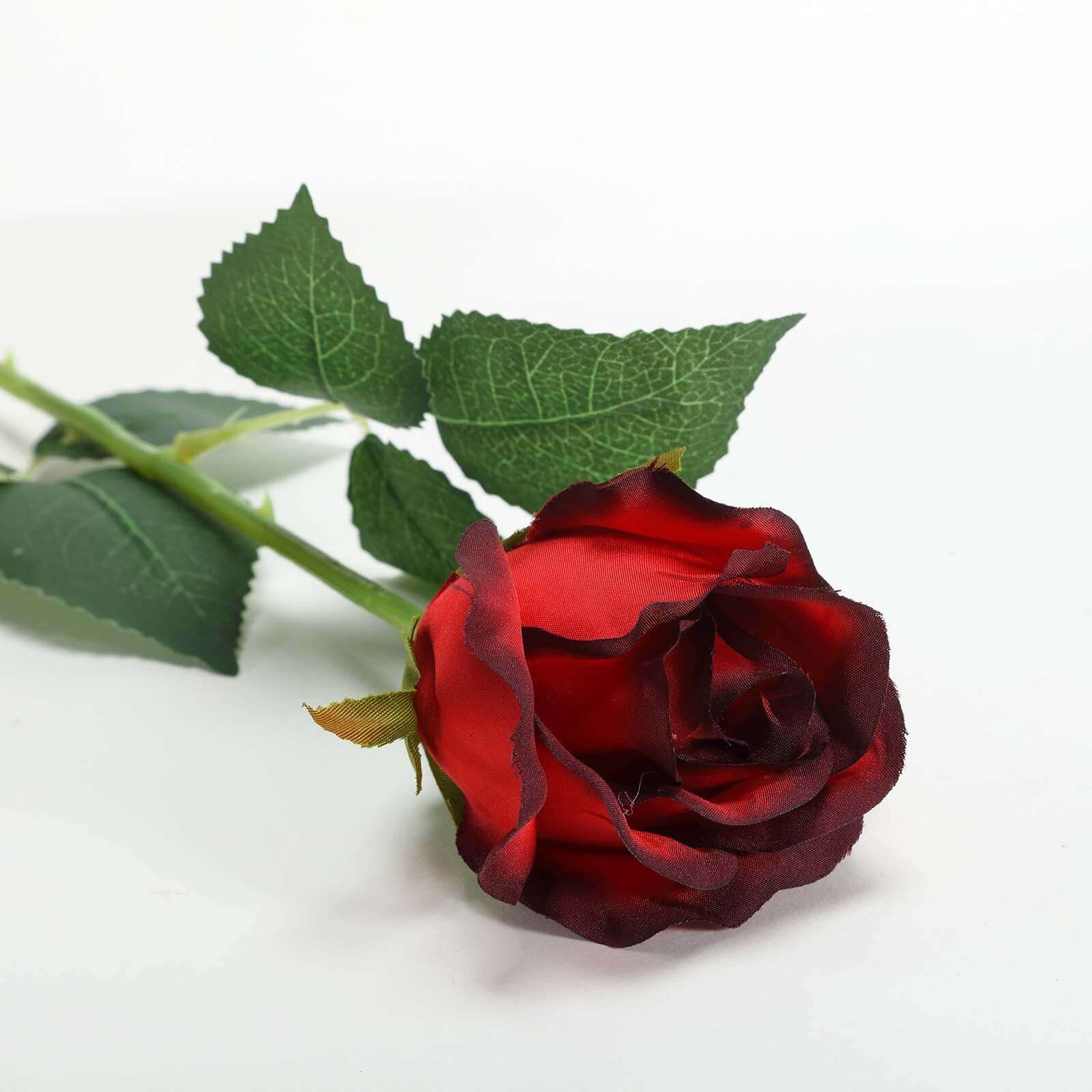 31" 24Pcs Red, Black Tip Long Stem Artificial Silk Roses Flowers
