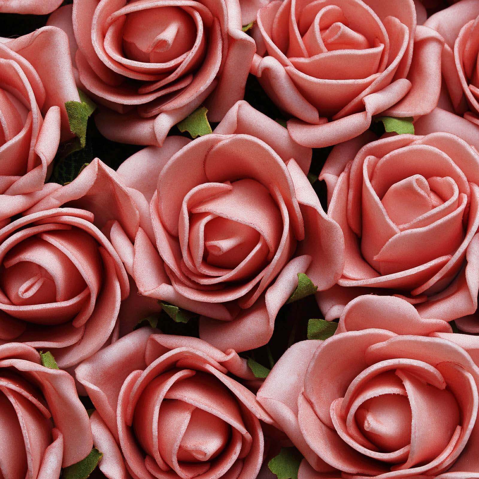 24 Roses 2" Dusty Rose Artificial Foam Flowers With Stem Wire and Leaves