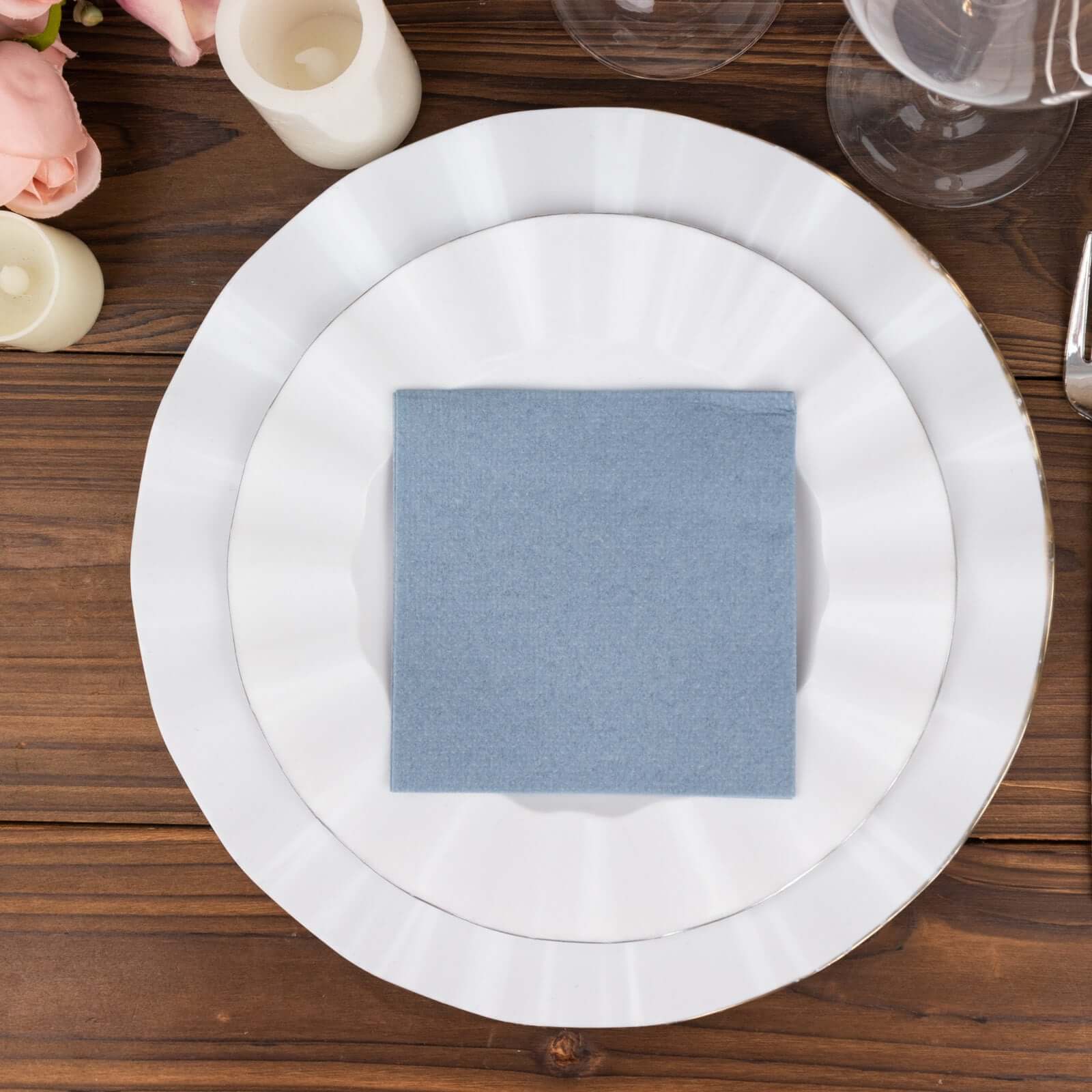 20-Pack Paper Linen-Like Cocktail Napkins Dusty Blue - Disposable 5"x5" Airlaid Soft Napkins