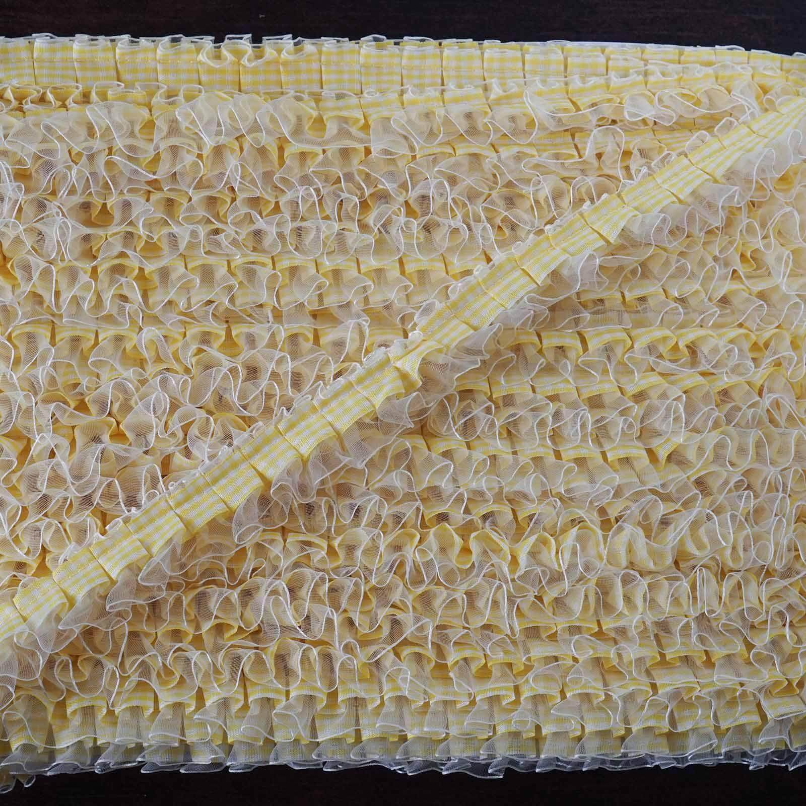 25 Yards 1" Ivory Double Layered Edging Ruffled Lace Trim With Satin Edged Organza Fabric and Gingham Polyester