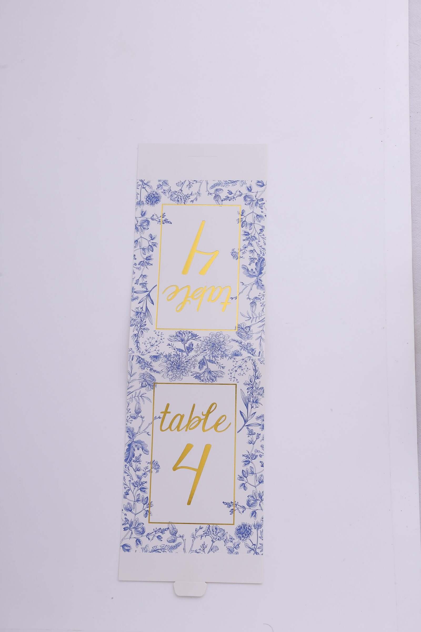25-Pack Paper Wedding Table Numbers 1-25 White/Blue French Toile Design - Free Standing Double Sided Table Signs with Glam Gold Foil Numbers 7"