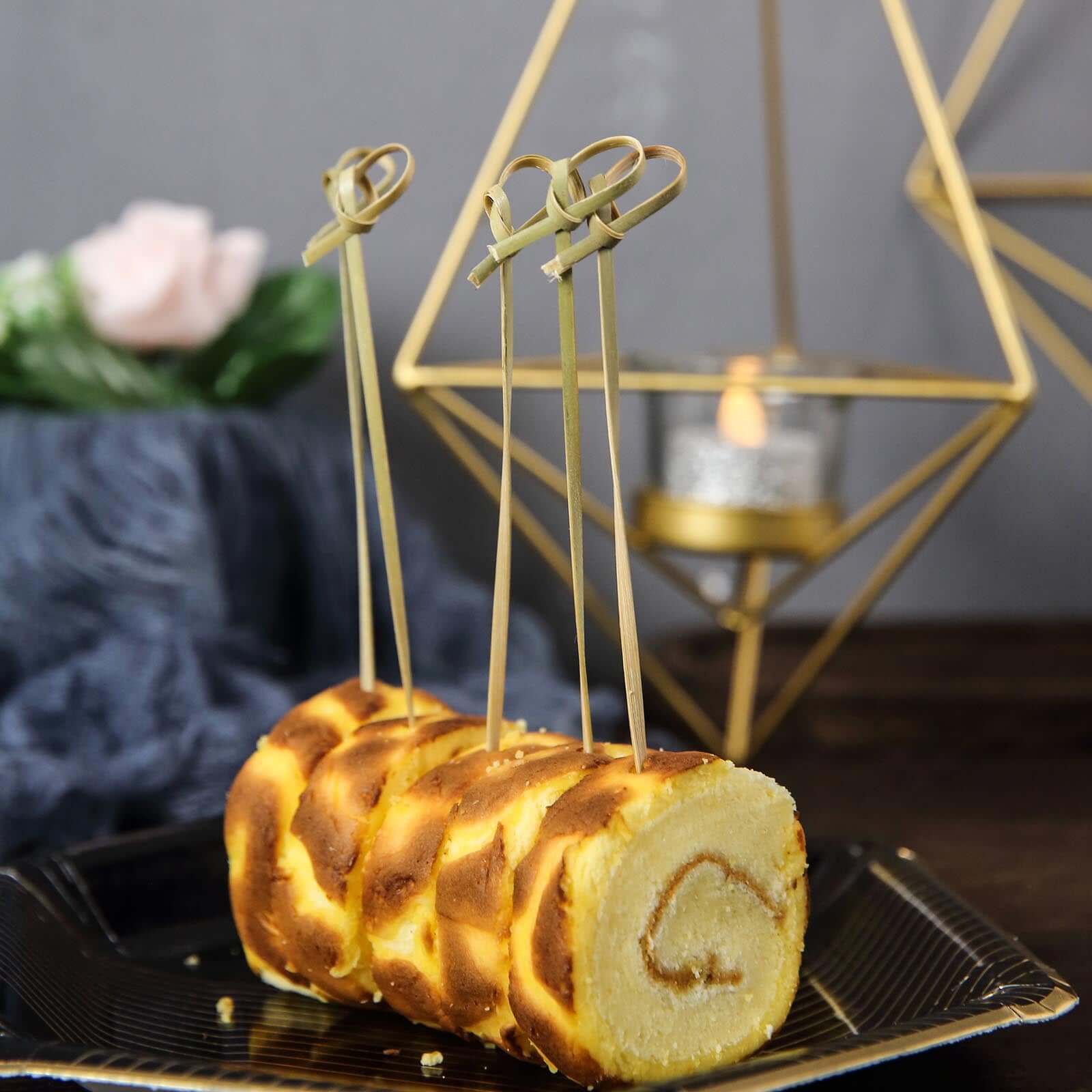 100-Pack Bamboo Cocktail Sticks Twisted Knot Decorative Top Design - Eco Friendly Party Picks 6"