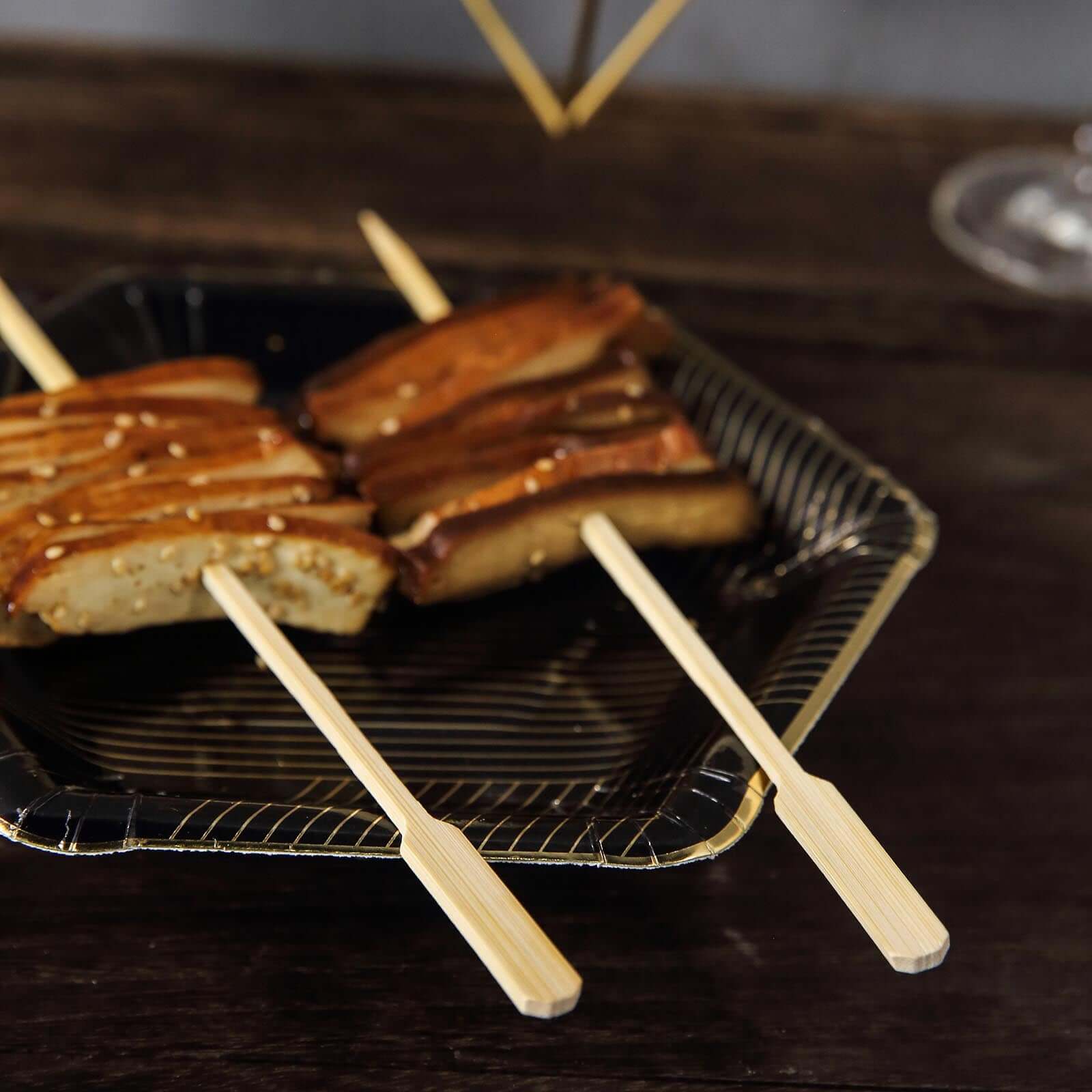 100-Pack Bamboo Cocktail Sticks Paddle Decorative Top Design - Eco Friendly Party Picks 10"