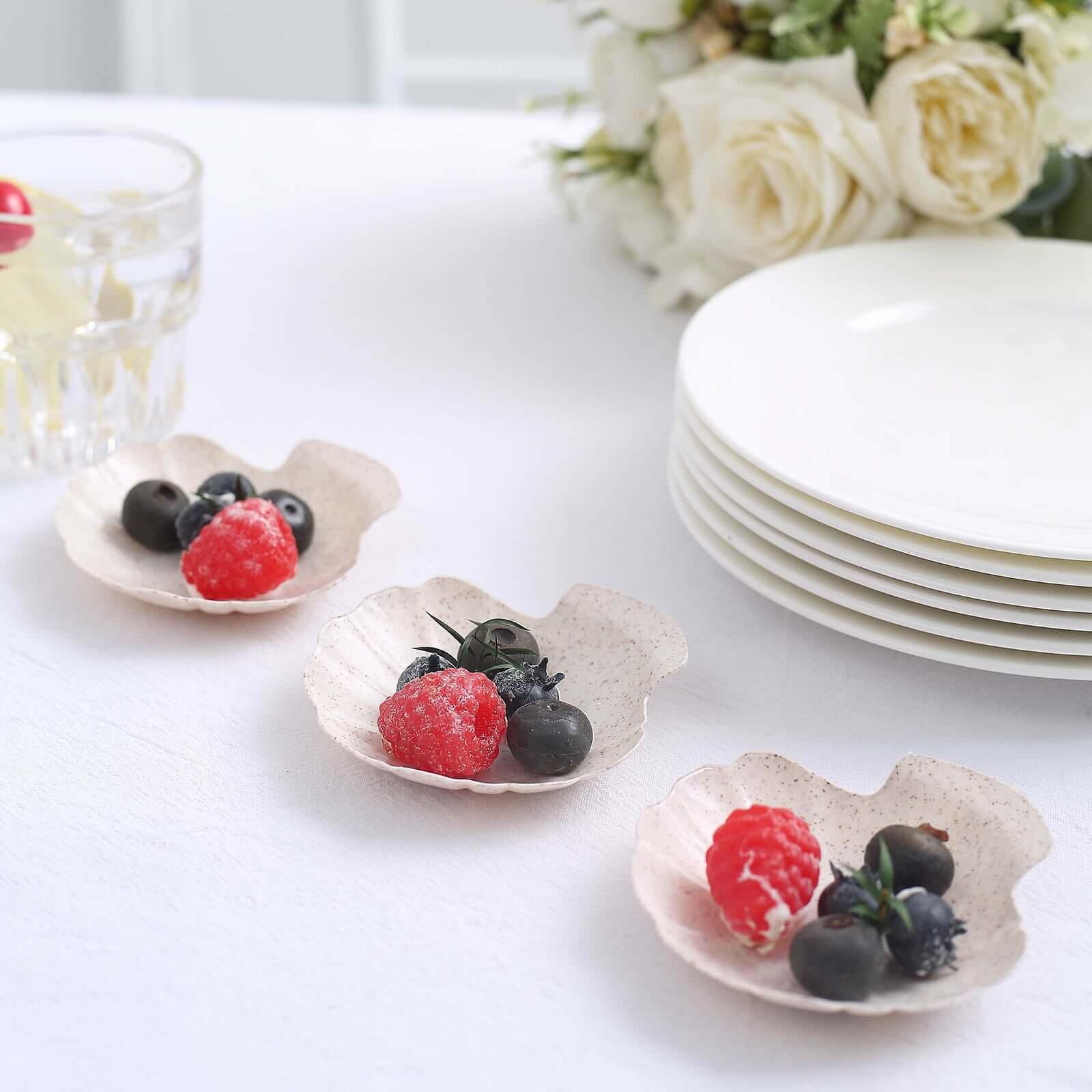 24-Pack Mini Wheat Straw Fiber Serving Trays Sea Shell Design Biodegradable - Great for Snacks 3.5"