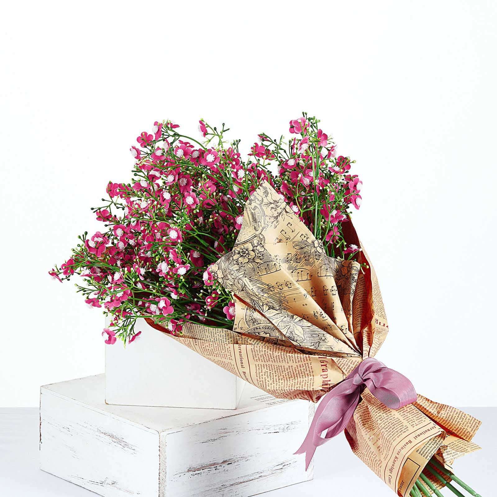 4 Stems 27" Fuchsia Artificial Silk Babys Breath Gypsophila Flowers