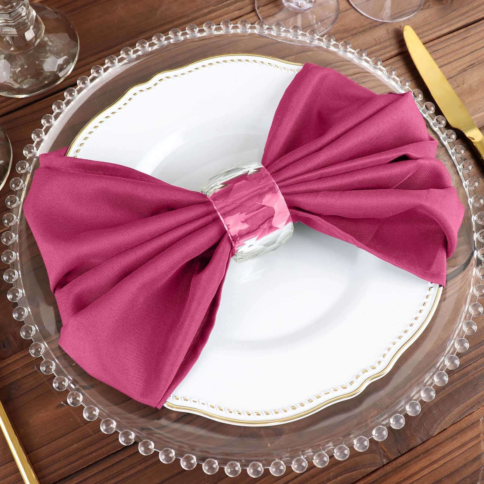 5 Pack Polyester 20"x20" Napkins Fuchsia - Wrinkle Resistant & Easy Care Cloth Napkins