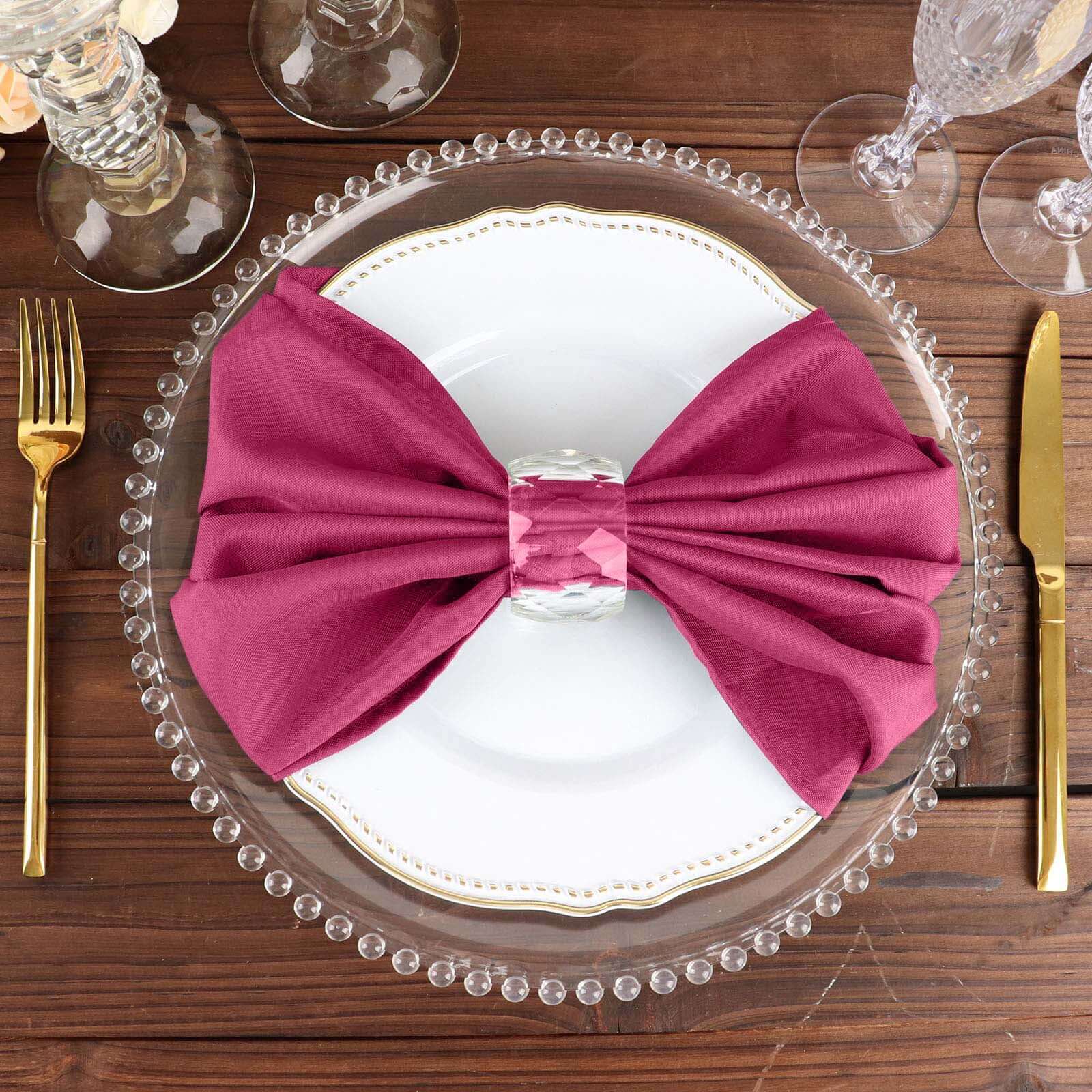 5 Pack Polyester 20"x20" Napkins Fuchsia - Wrinkle Resistant & Easy Care Cloth Napkins