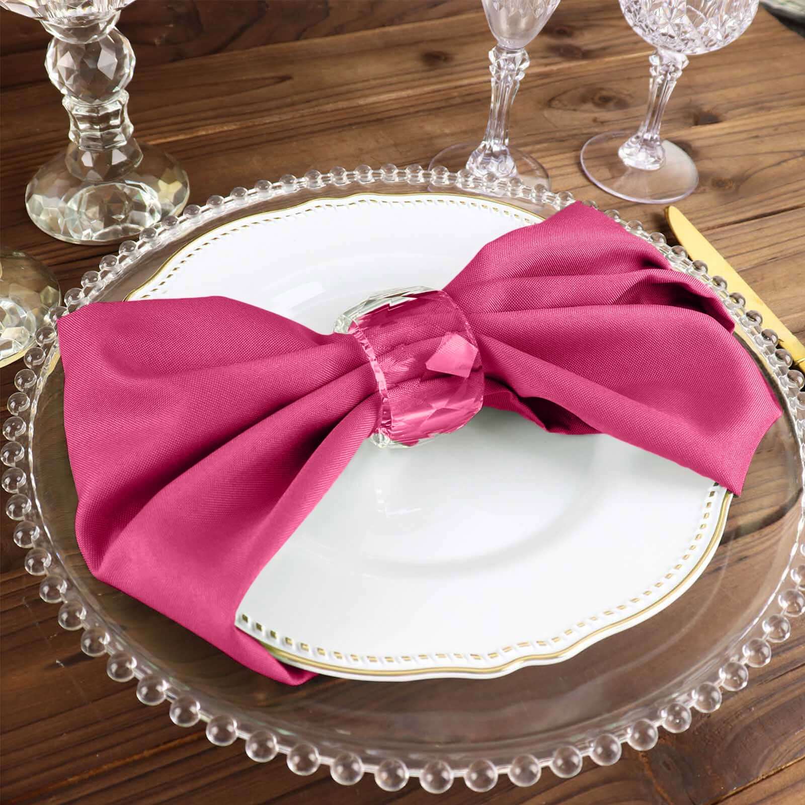 5 Pack Polyester 17"x17" Napkins Fuchsia - Durable & Wrinkle Resistant Dinner Napkins