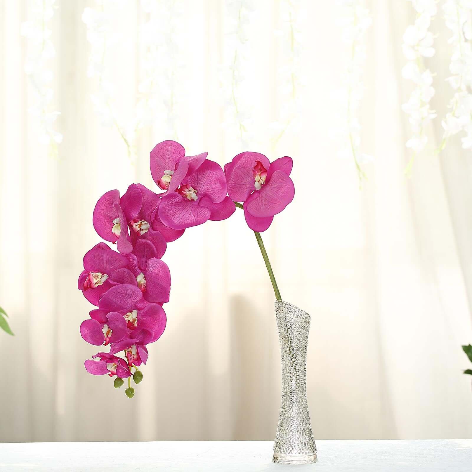 2 Stems 40" Tall Fuchsia Artificial Silk Orchid Flower Bouquets