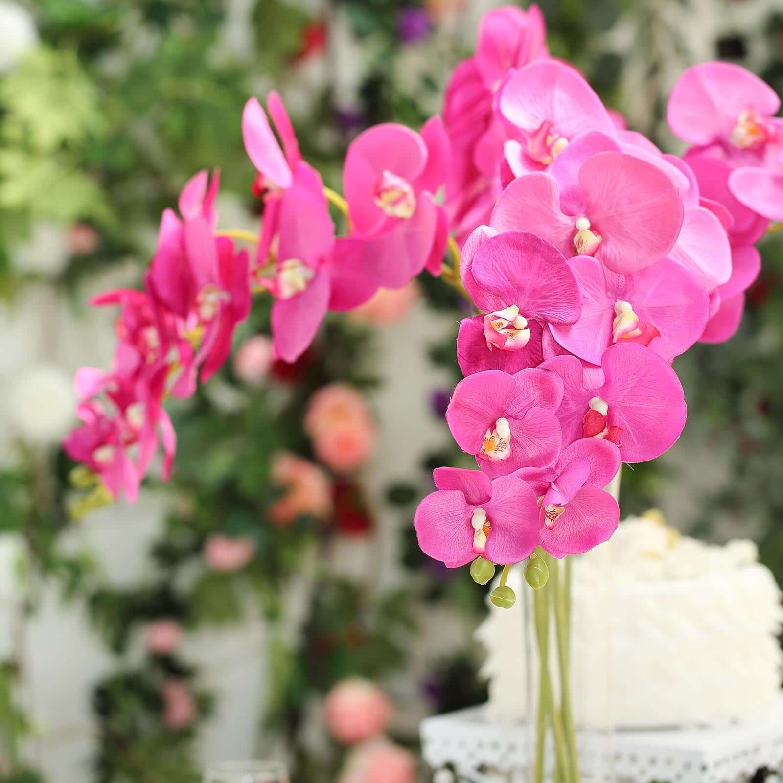 2 Stems 40" Tall Fuchsia Artificial Silk Orchid Flower Bouquets