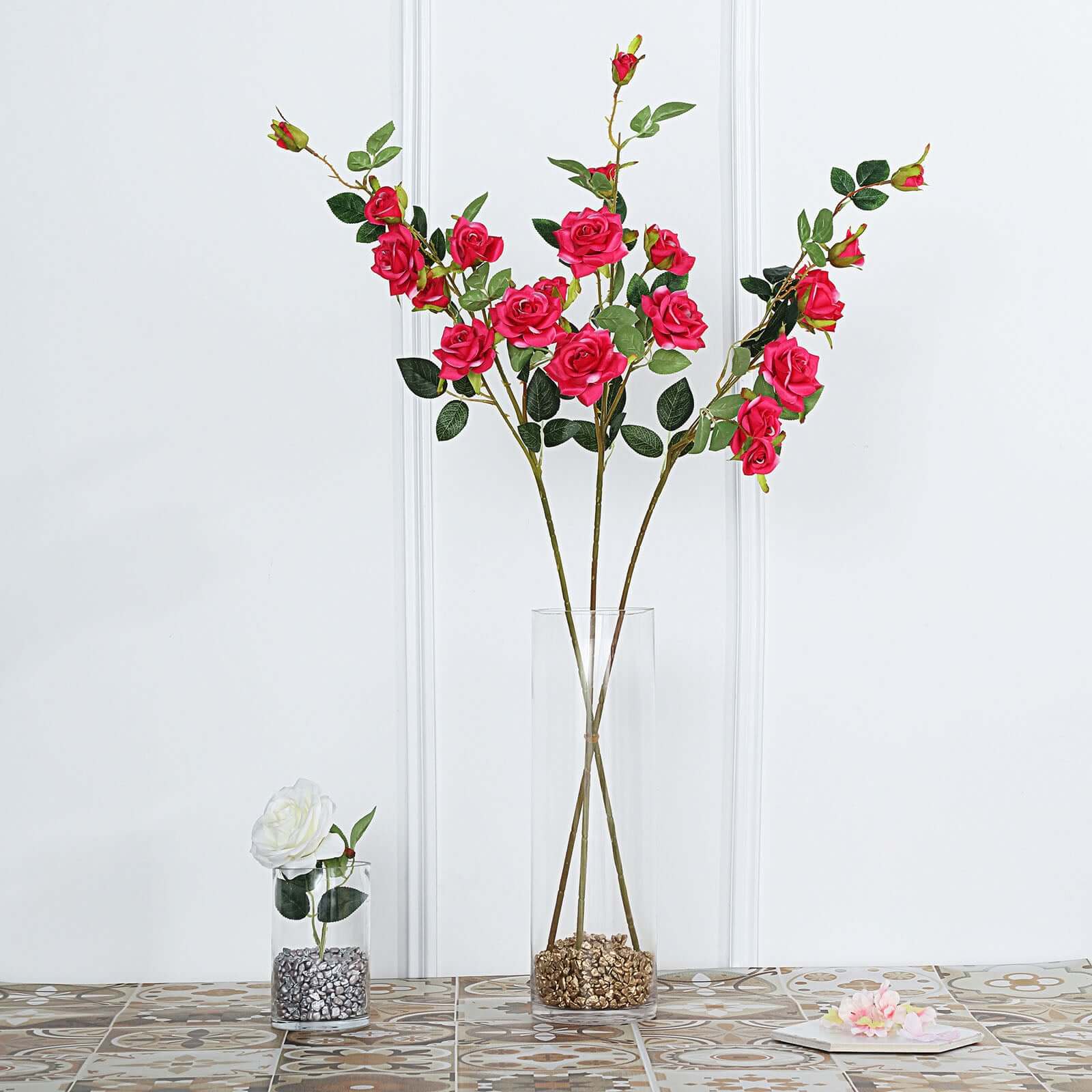 2 Stems 38" Tall Fuchsia Artificial Silk Rose Flower Bouquet Bushes