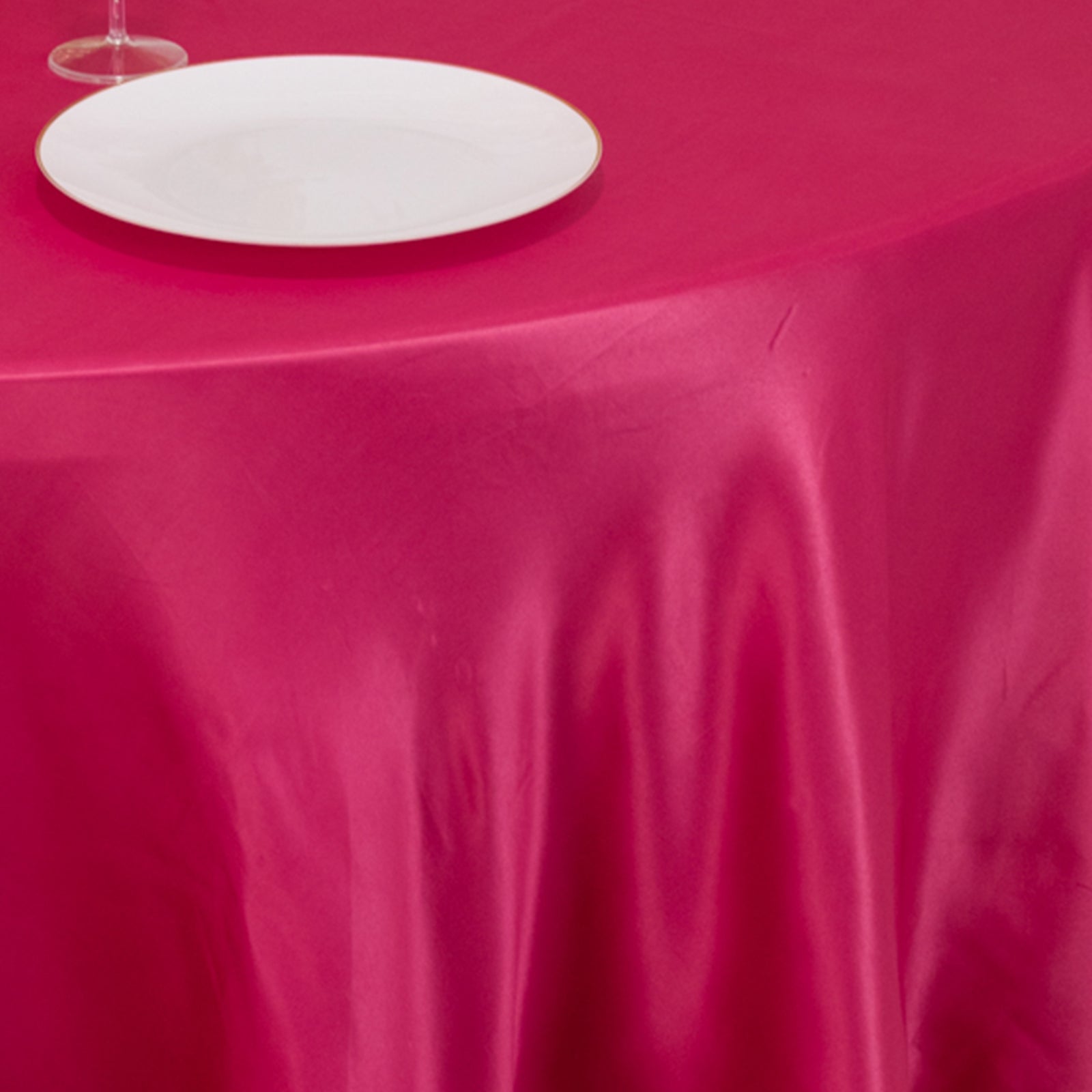 Lamour Satin 120" Round Tablecloth Fuchsia - Seamless Table Cover with Soft Tempered Sheen