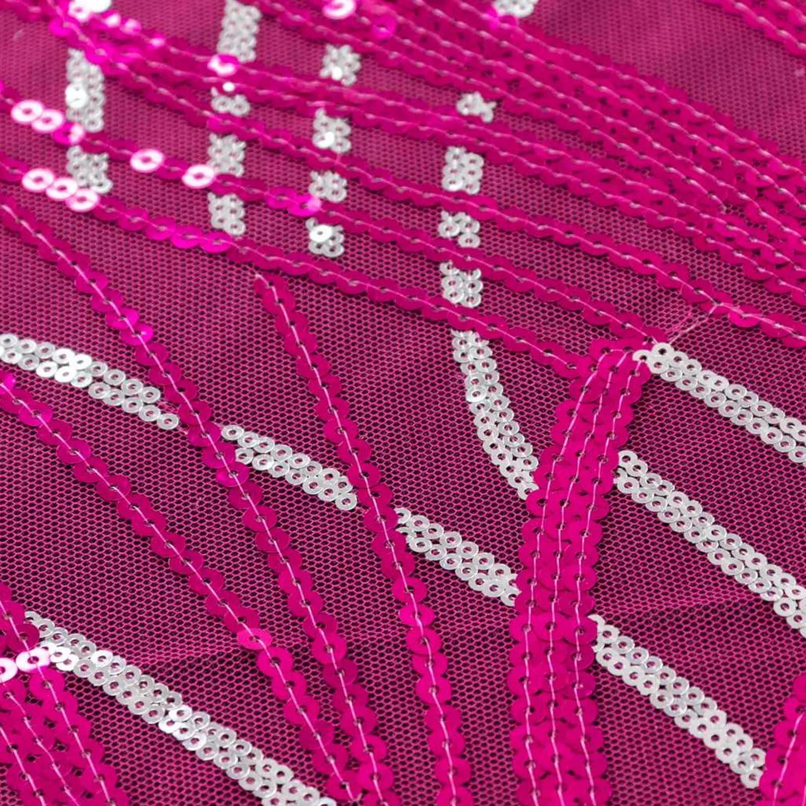 Sequin Mesh 20"x20" Napkin Fuchsia Silver - Wave Embroidered Reusable Napkin