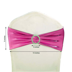 5 Pack Metallic Spandex Chair Sashes Fuchsia - Stretch Fit Chair Bands With Round Diamond Buckles