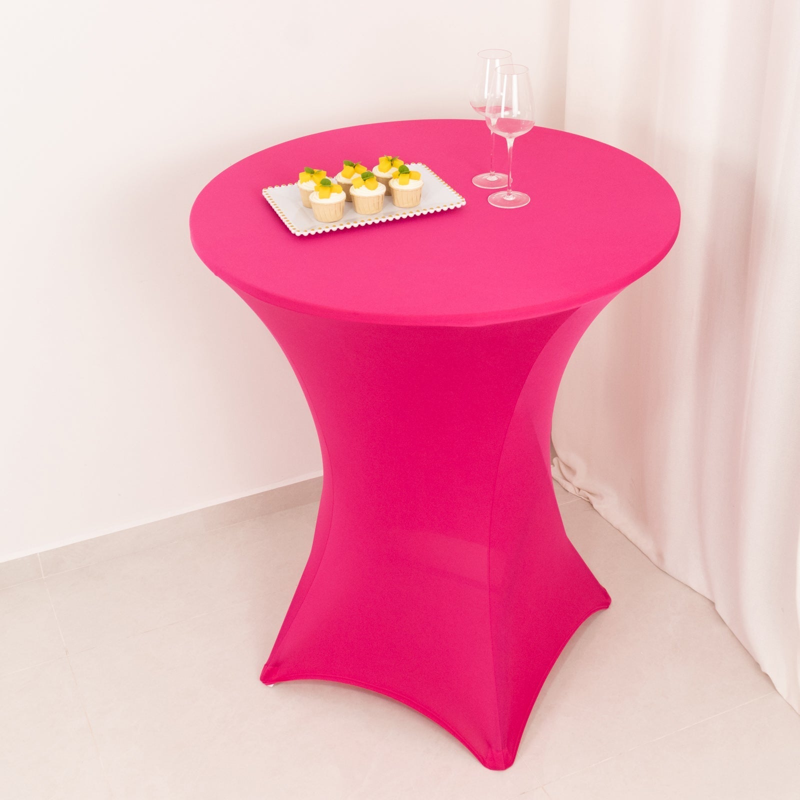 Spandex 33"-36" Round Cocktail Table Cover Fuchsia - Easy to Maintain Stretch Fitted Highboy Tablecloth