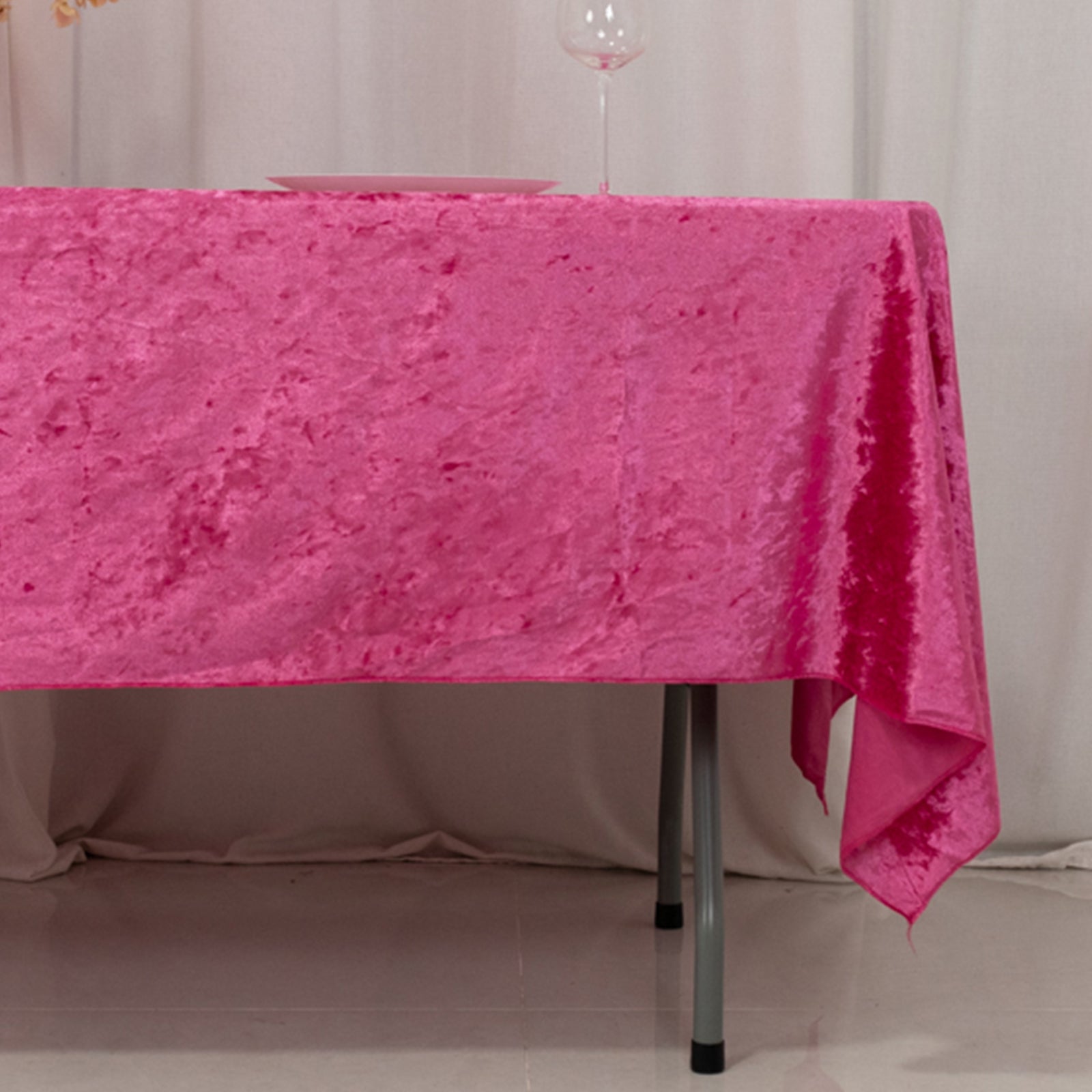 Premium Crushed Velvet 60"x102" Rectangle Tablecloth Fuchsia - Reusable Soft Table Cover
