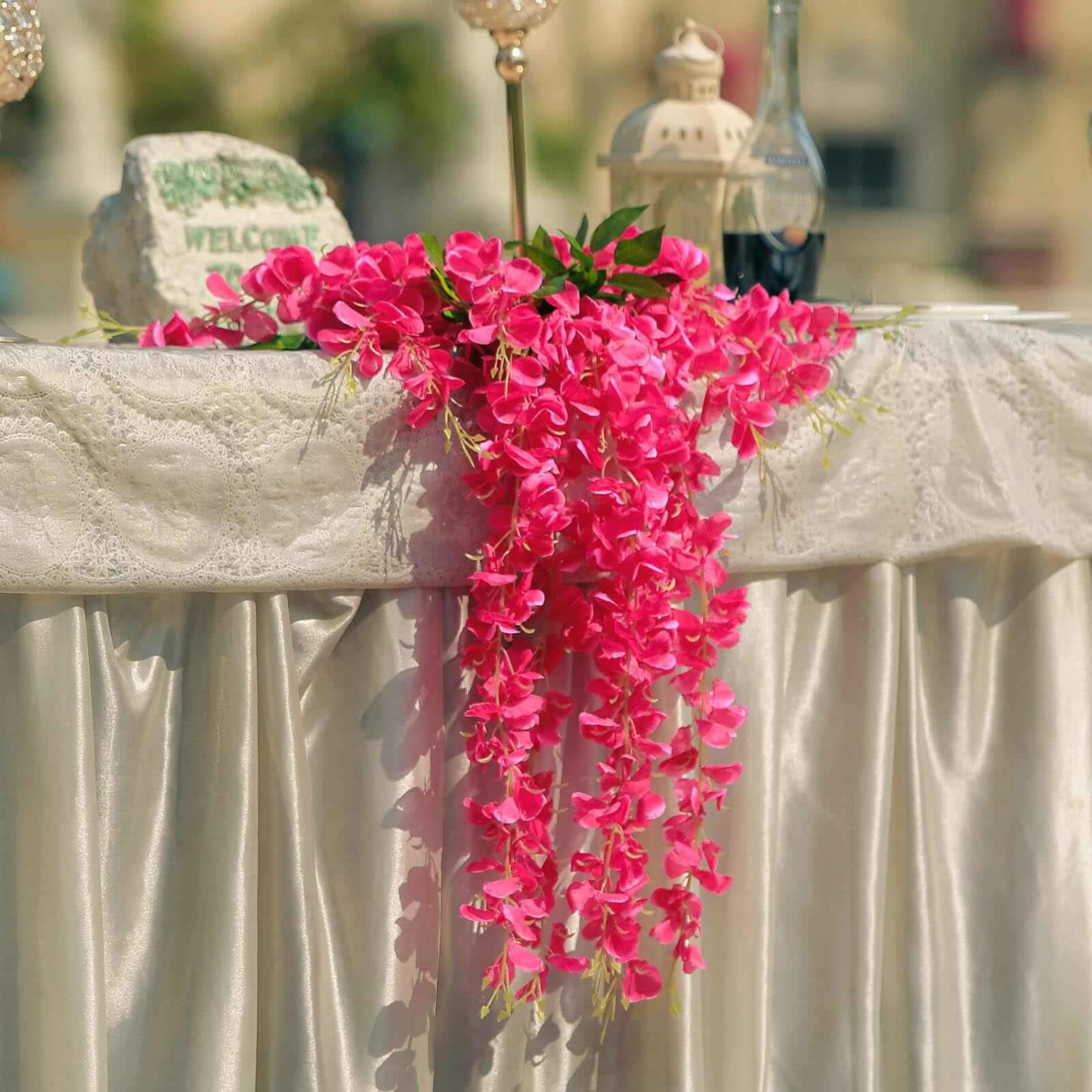 5 Pack 44" Silk Hanging Wisteria Flower Garland Vines in Fuchsia, 3 Strands in 1 Bush