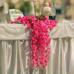 5 Pack 44" Silk Hanging Wisteria Flower Garland Vines in Fuchsia, 3 Strands in 1 Bush