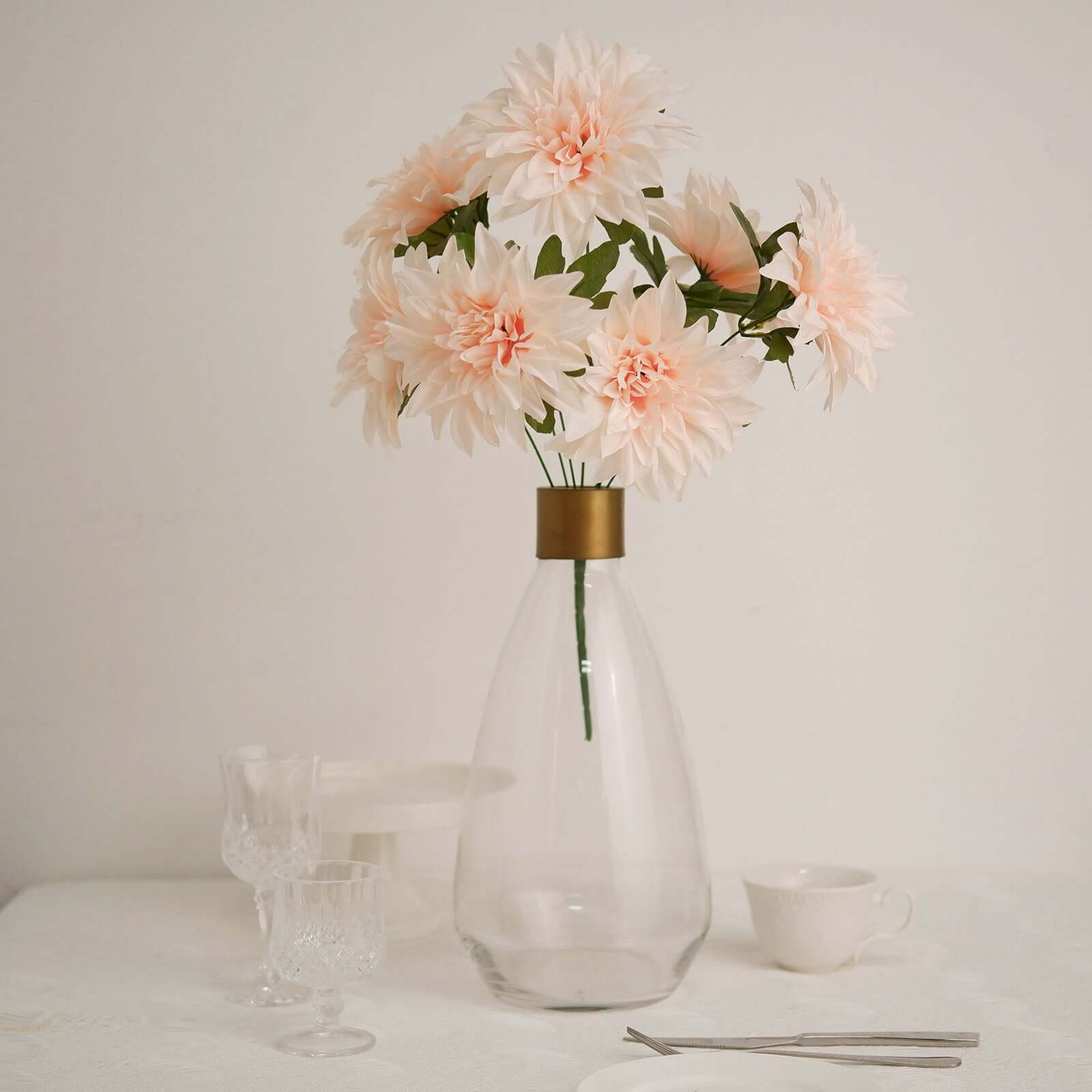 2 Bouquets 20" Blush Artificial Silk Dahlia Flower Bushes